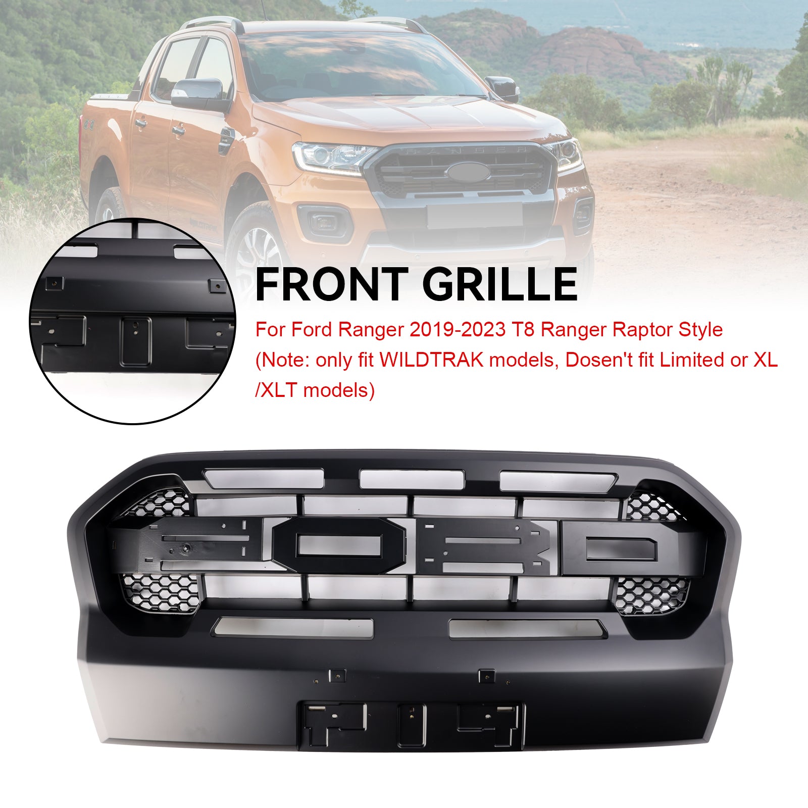 Raptor Style 2019-2023 T8 Ford Ranger Ranger Front Bumper Grill Matt Black