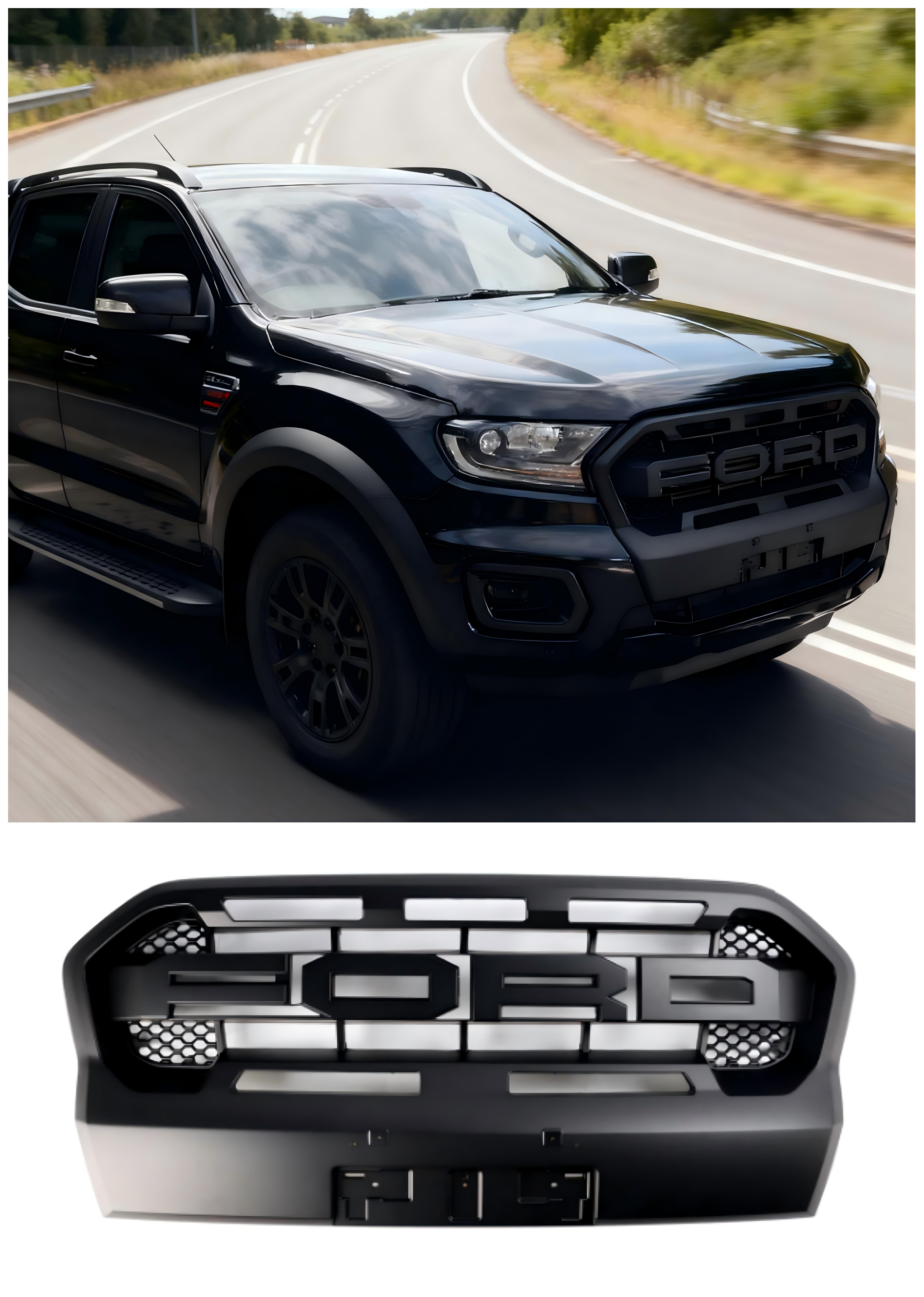 Matt Black Ranger Raptor Style Style Bumper Grille Fit Ford Ranger 2019-2023 T8