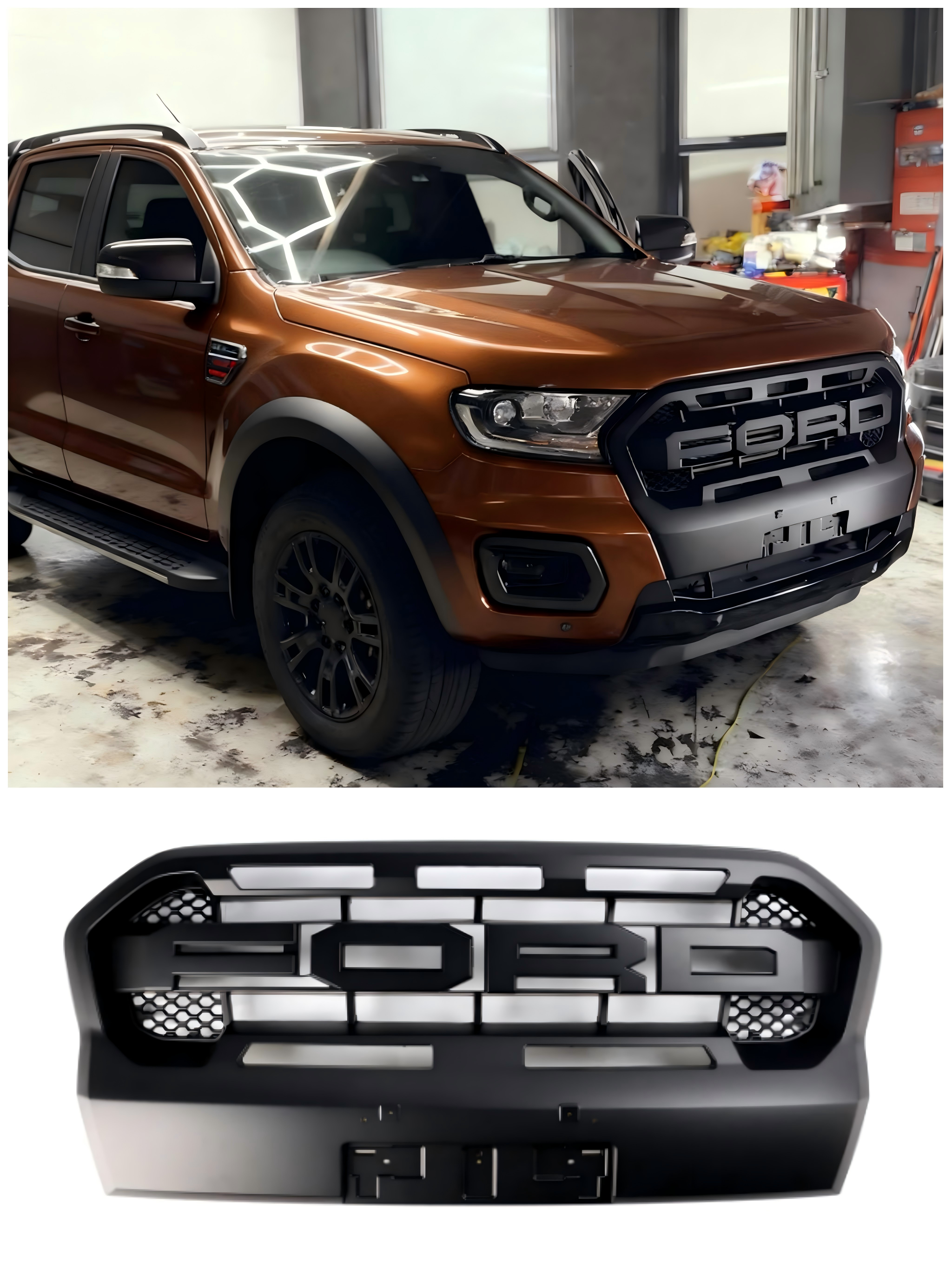 2019-2023 Ford Ranger T8 Matt Black Ranger Raptor Style Style Bumper Grille