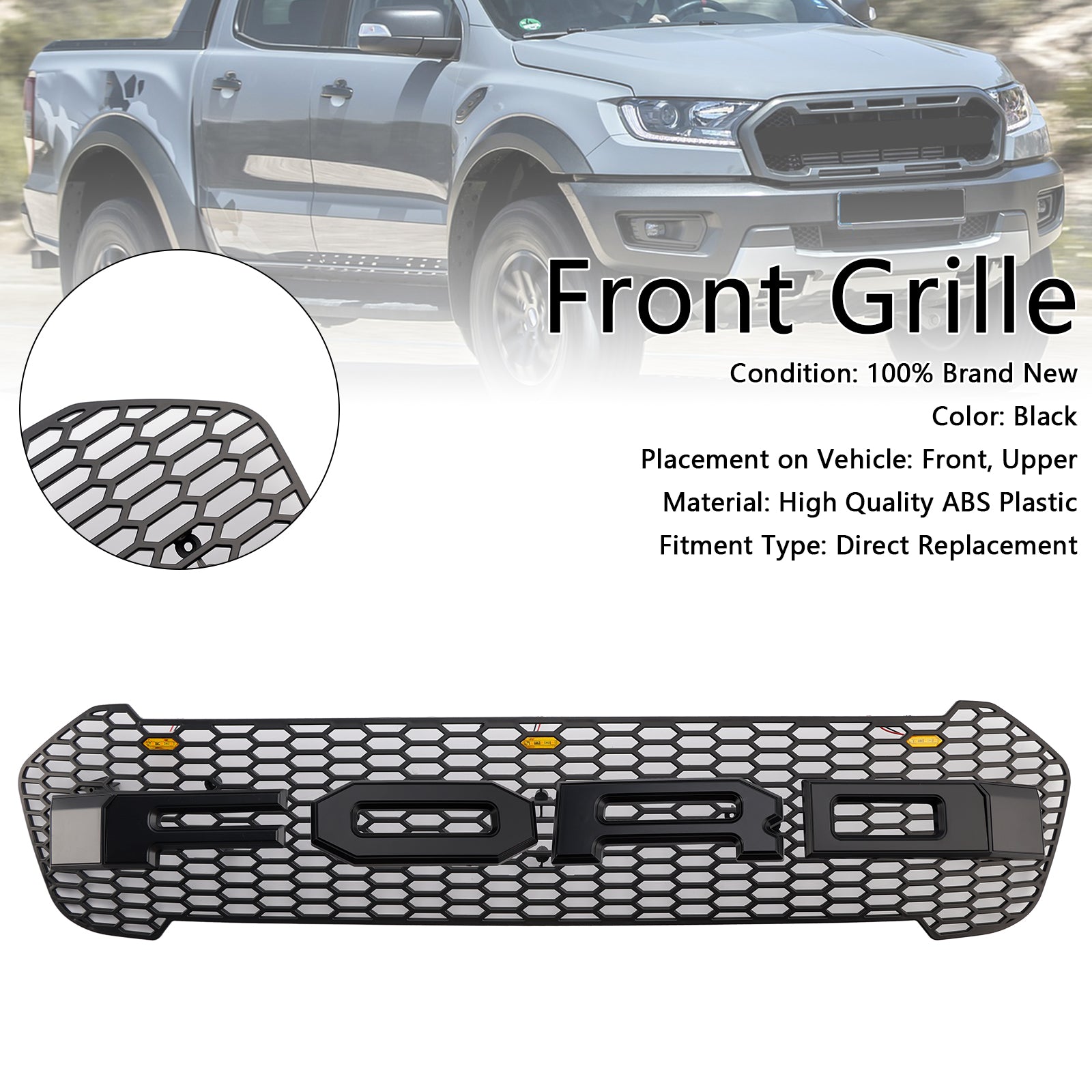 2019 2020 2021 2022 2023 Ford Ranger T8 W/LED Raptor Style Voorbumper Grille Grill
