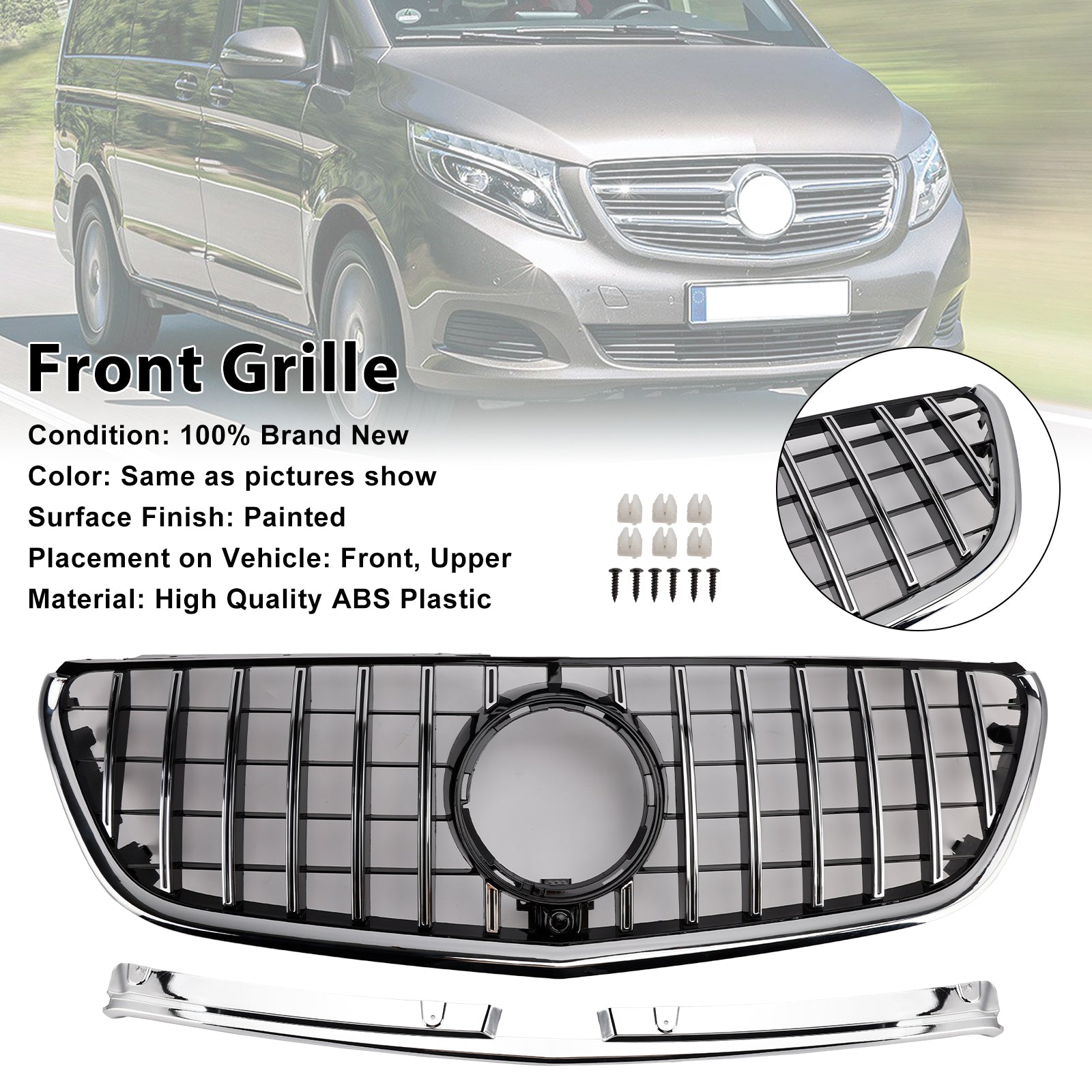 2014-2023 Mercedes Benz Vito W447 Chrome Front Bumper Grill Grille GT Stlye