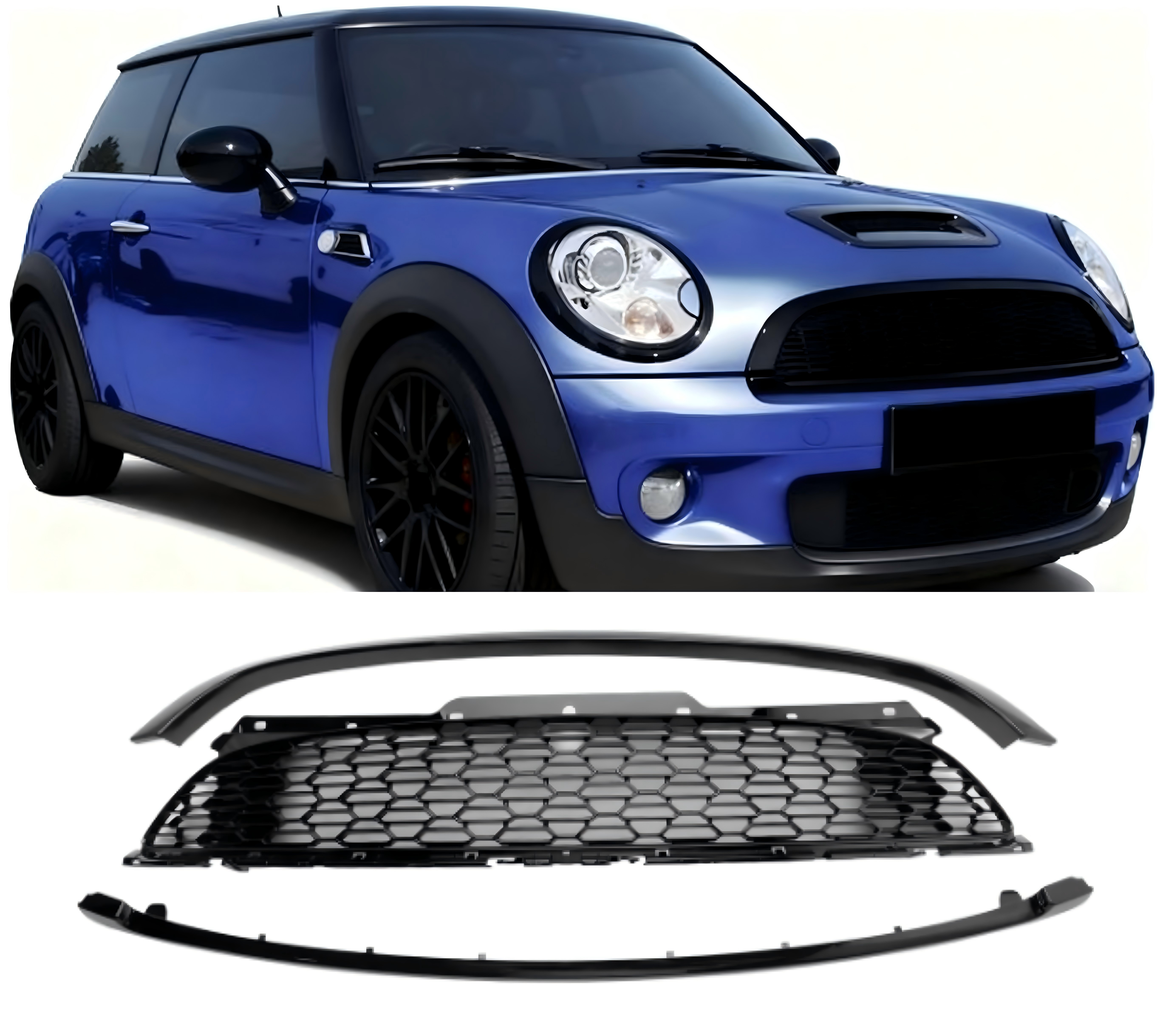 MINI R59 Cooper S 2012-2015 & Parrilla delantera JCW Roadster Coupé de 2 puertas, 3 piezas, color negro brillante