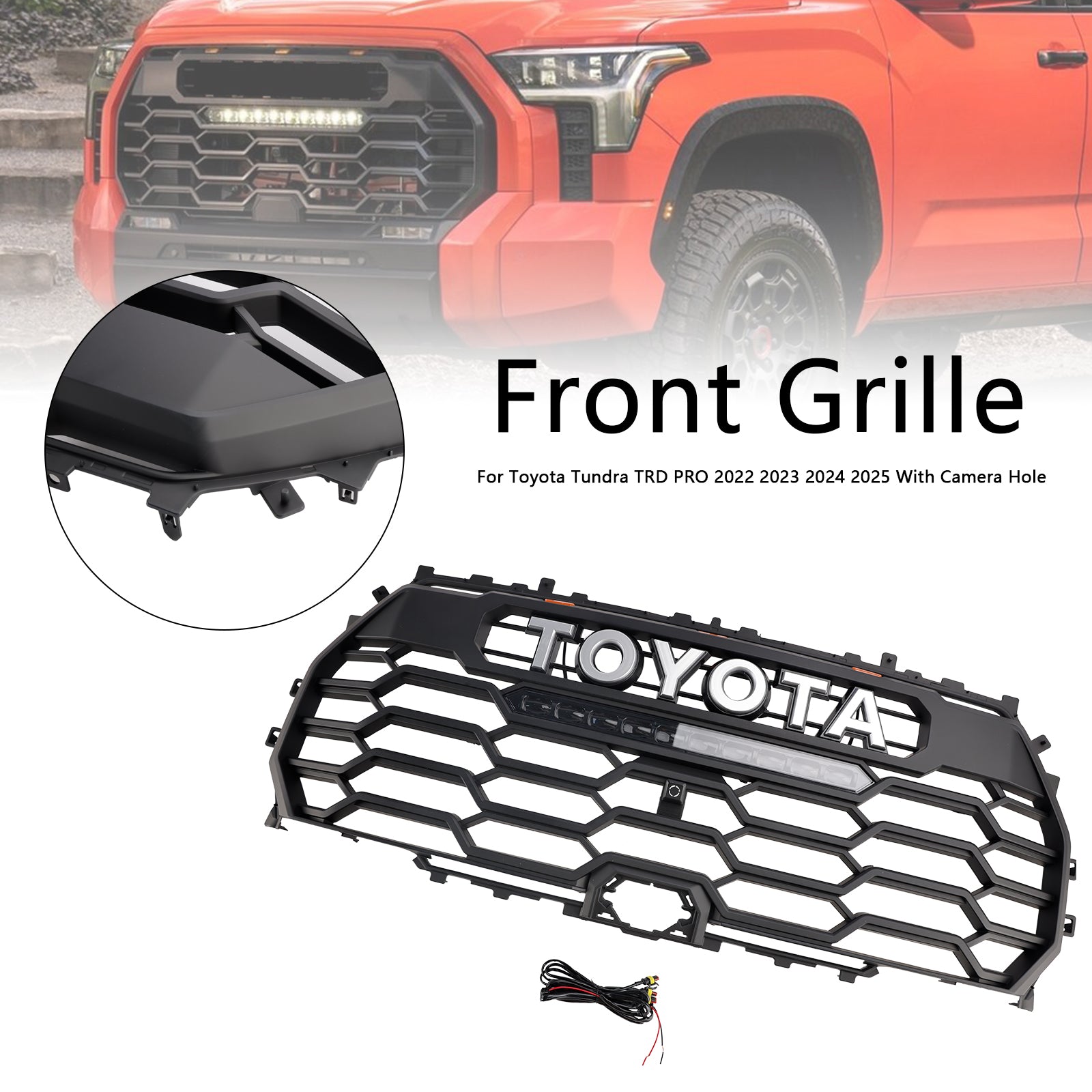 2022-2025 Toyota Tundra TRD PRO Matte Black Front Grill Grille With Camera Hole 53101-0C220 53101-0C220