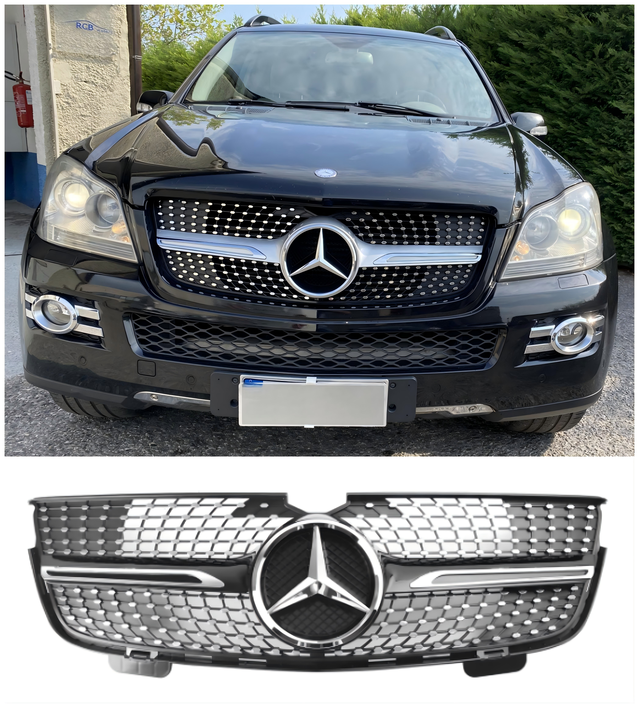 2007 2008 2009 Mercedes Benz Clase GL X164 GL320 GL350 GL450 Diamantes Rejilla de parachoques delantero cromada