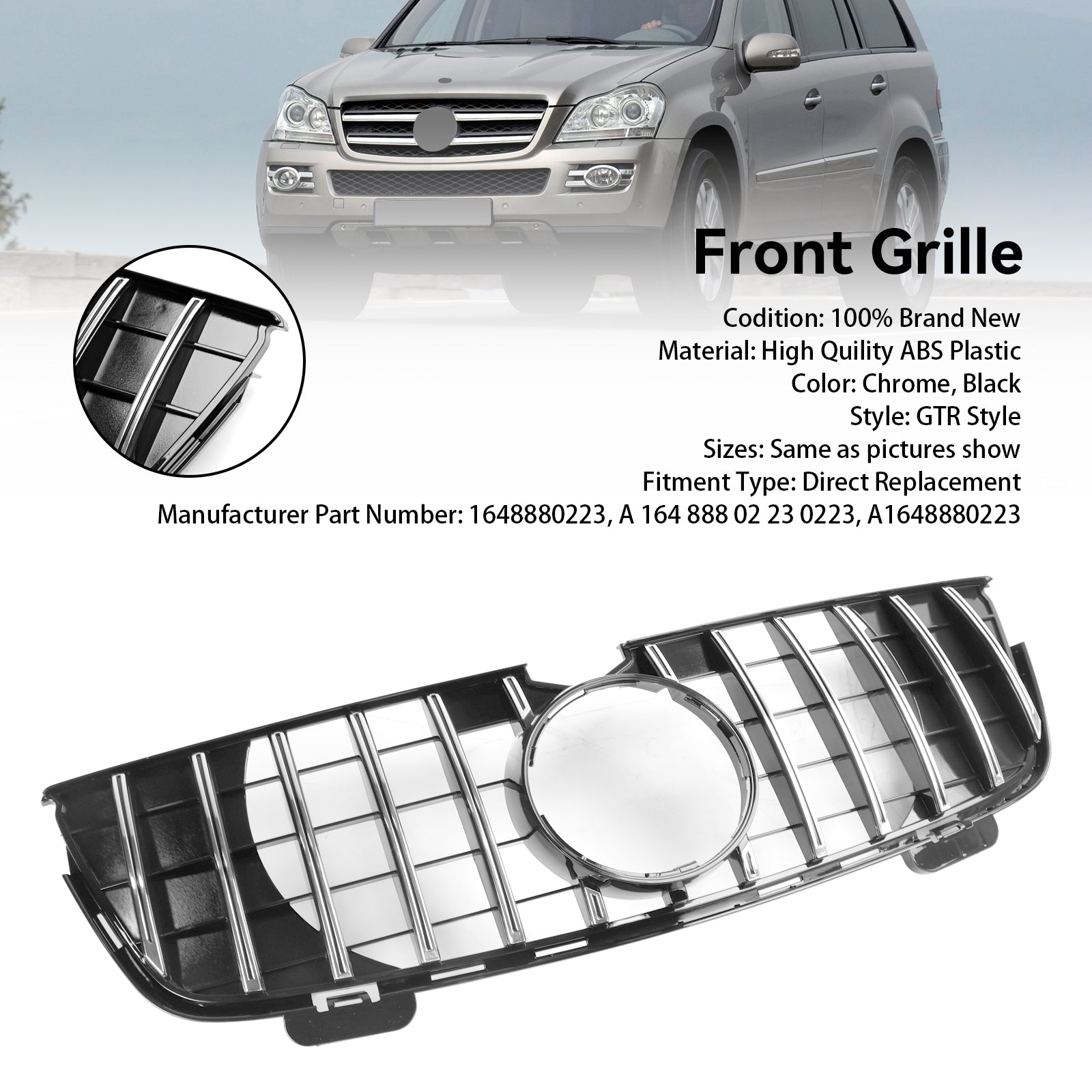 2007 2008 2009 Mercedes Benz GL-Klasse X164 GL320 GL450 GL350 GT Voorbumper Grille Grill Chroom