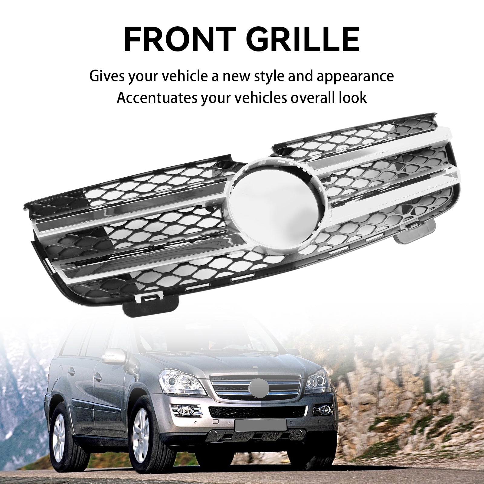 Parrilla de parachoques delantero compatible con Mercedes Benz Clase GL X164 2007-2009 cromada