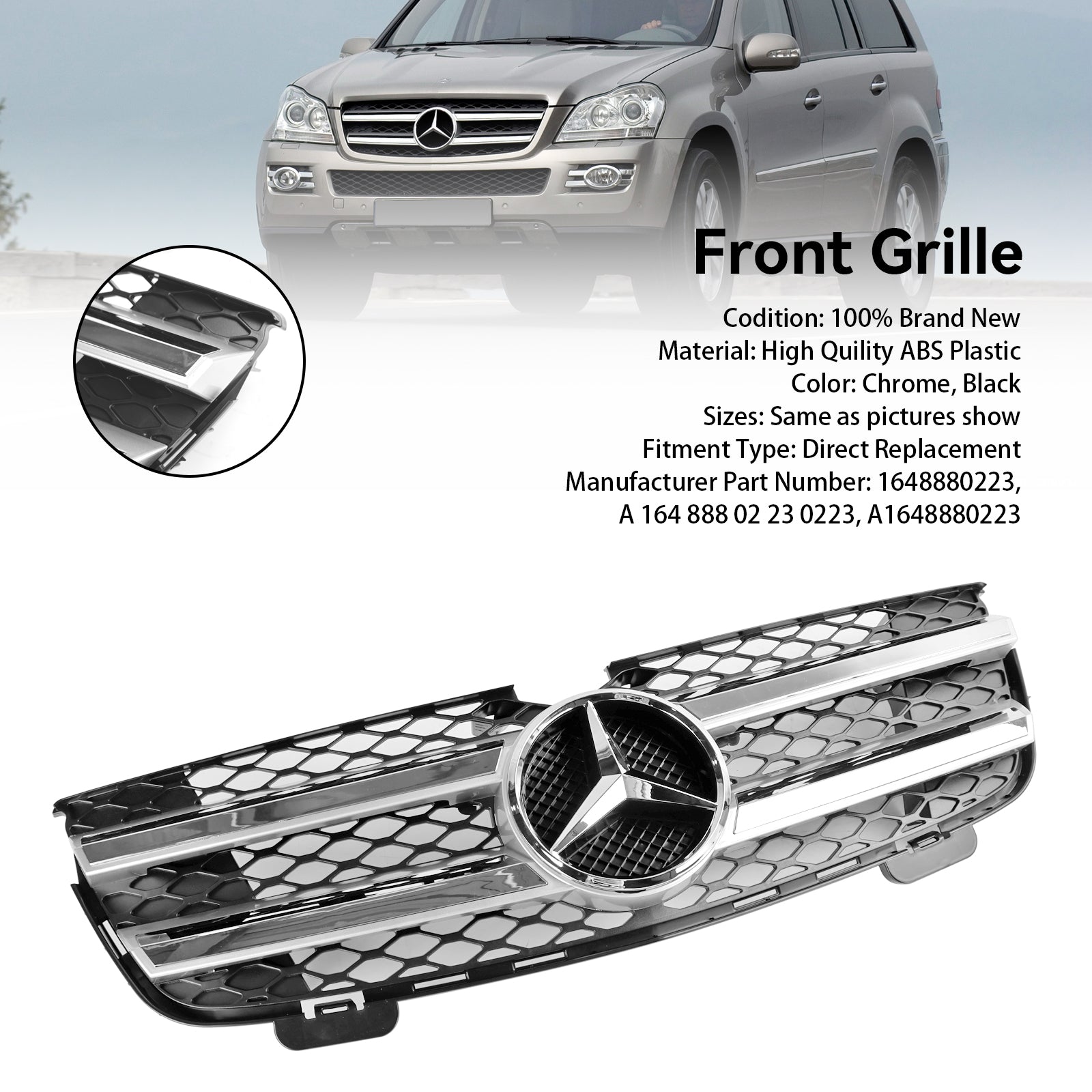 Voorbumpergrille Grill Fit Mercedes Benz GL-Klasse X164 2007-2009 Chroom