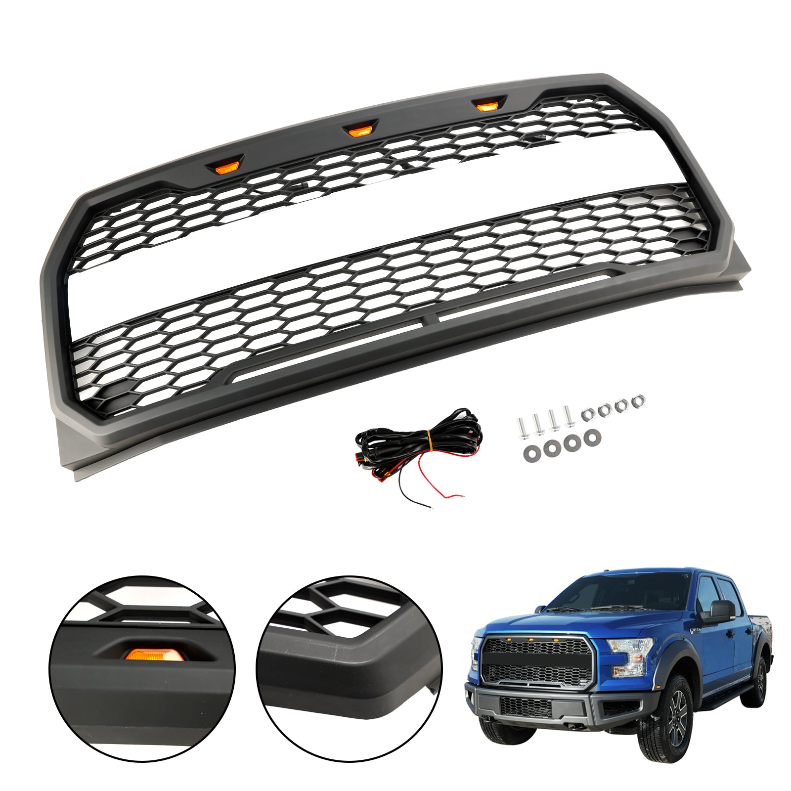 2015 2016 2017 Ford F150 Raptor Stijl W/LED Vervanging Voorbumper Grill Grille