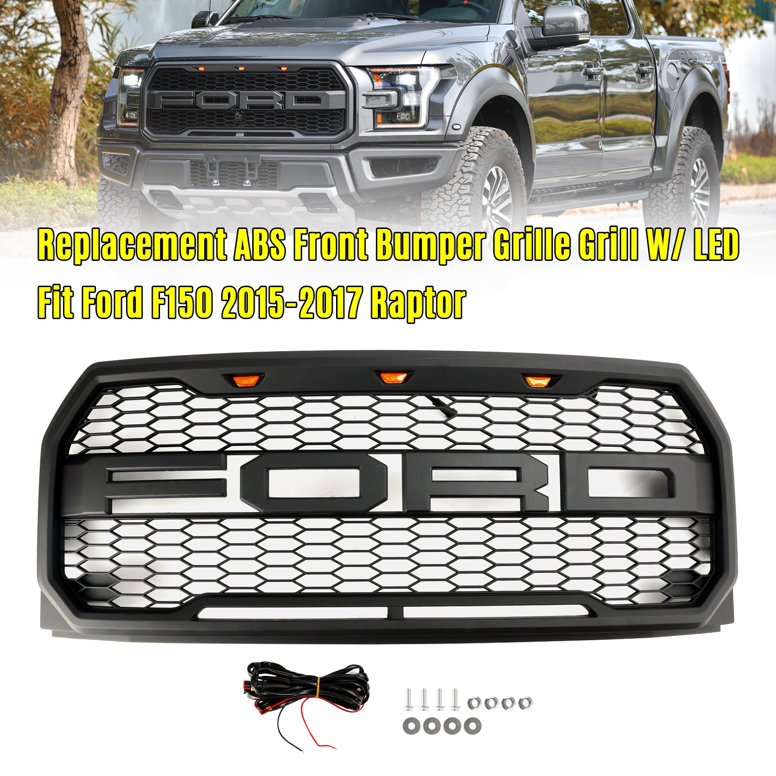 2015-2017 Ford F150 Raptor-stijl met LED-vervangende voorbumpergrille