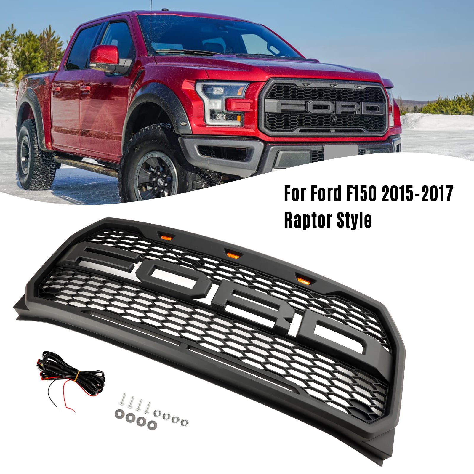2015-2017 Ford F150 Raptor-stijl met LED-vervangende voorbumpergrille