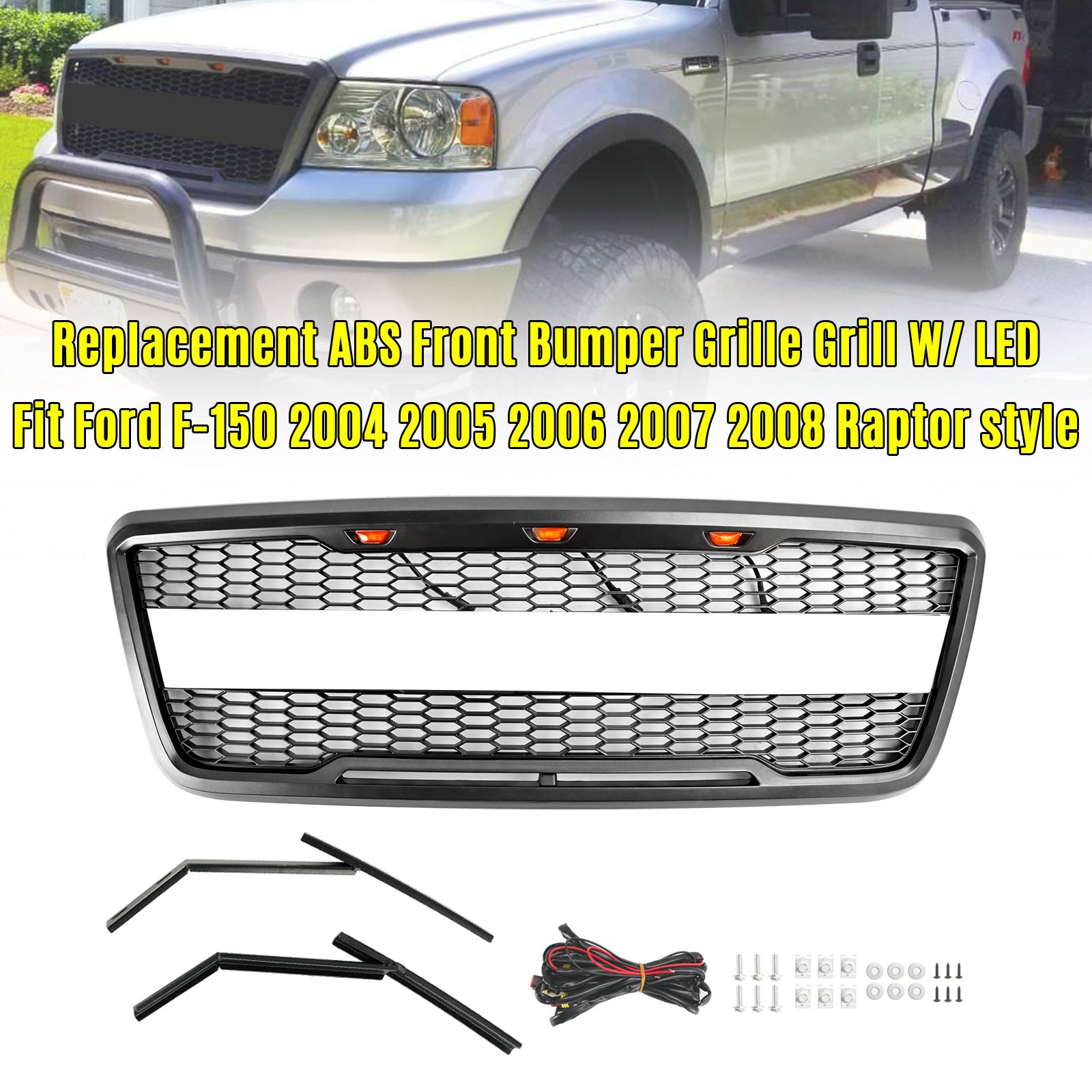 2004 2005 2006 2007 2008 Ford F150 Raptor Style Grille de capot avant en maille avec LED