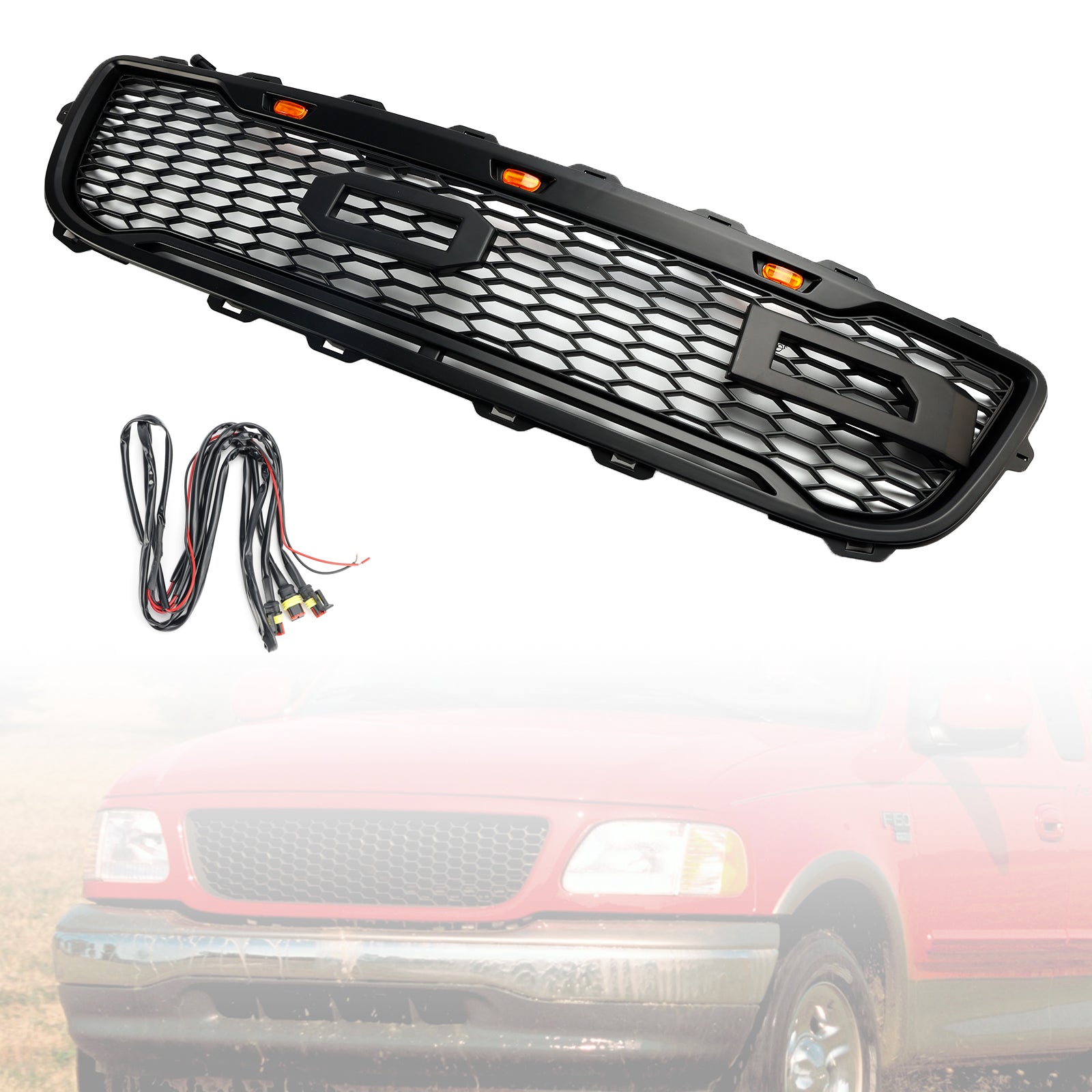 1999-2003 Ford F150 com Raptor LED estilo Raptor Black Front Front Honeycomb grade Grill