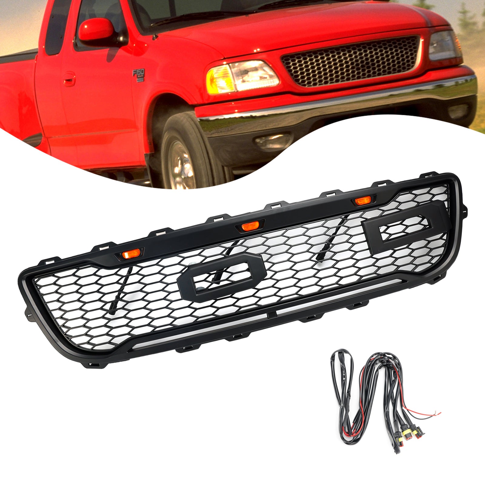 1999-2003 Ford F150 com Raptor LED estilo Raptor Black Front Front Honeycomb grade Grill