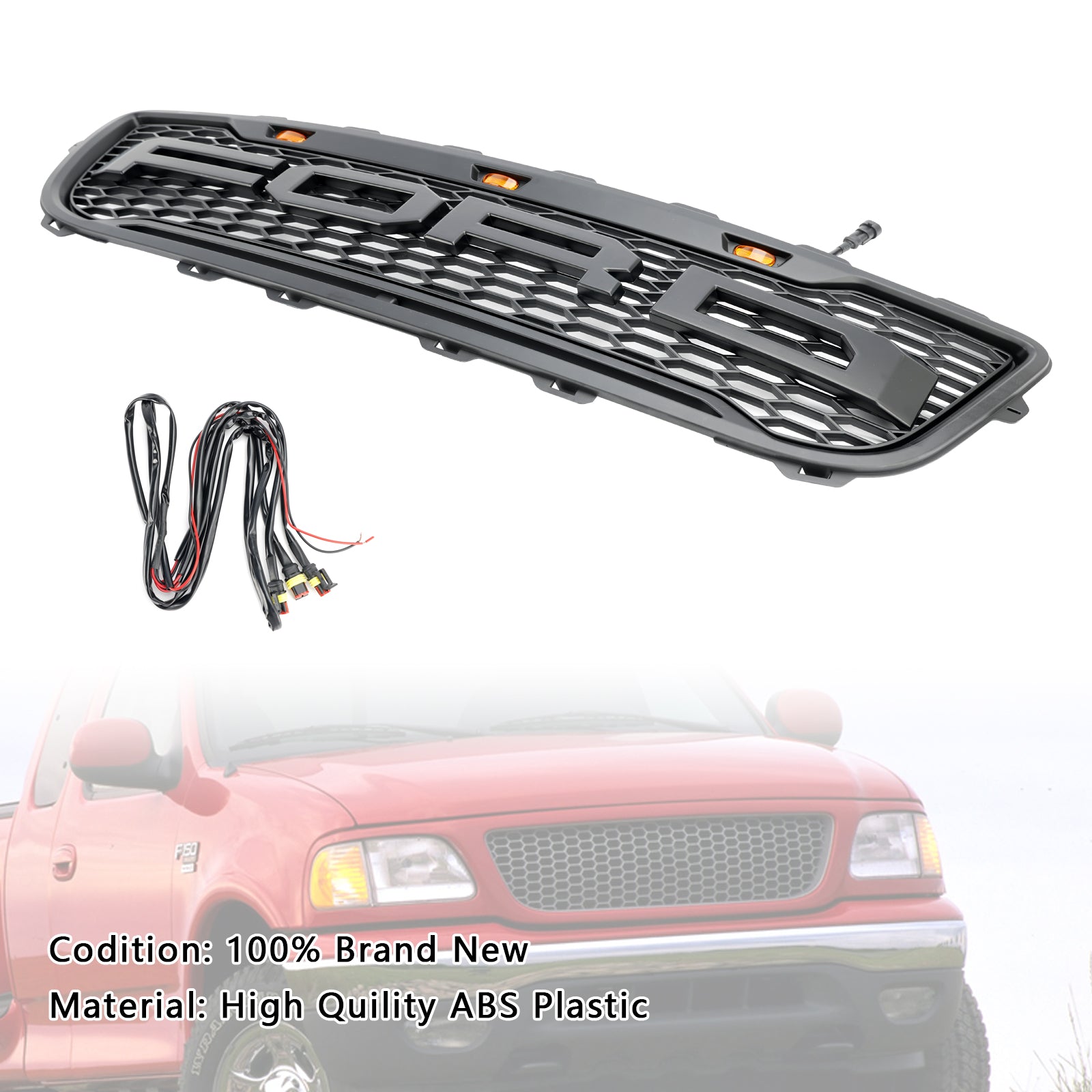 1999-2003 Ford F150 m/ LED Raptor Style Matte Black Front Honeycomb Bumper Grille Grill