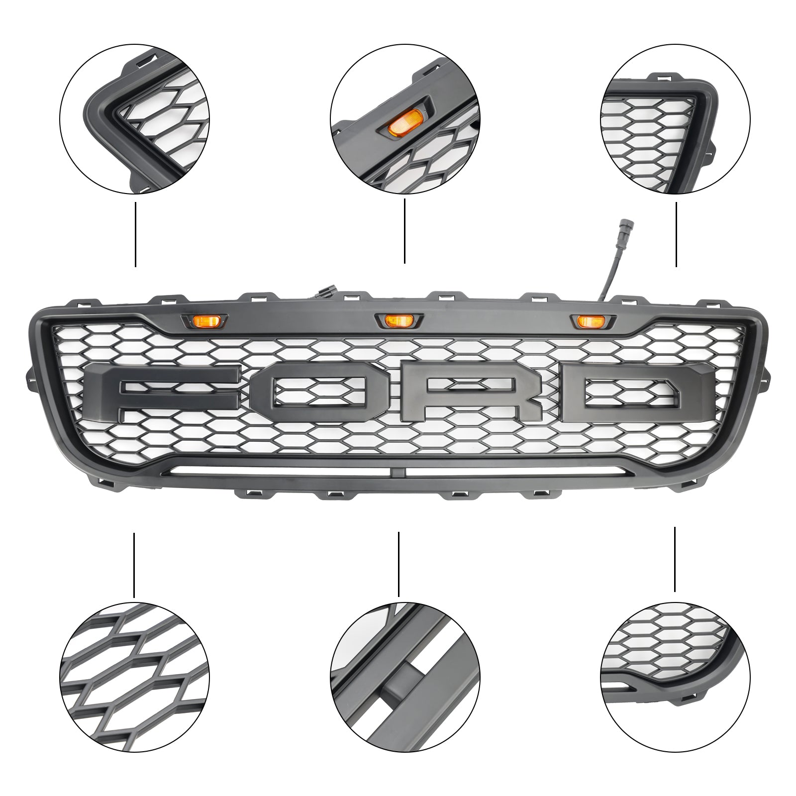 1999-2003 Ford F150 m/ LED Raptor Style Matte Black Front Honeycomb Bumper Grille Grill