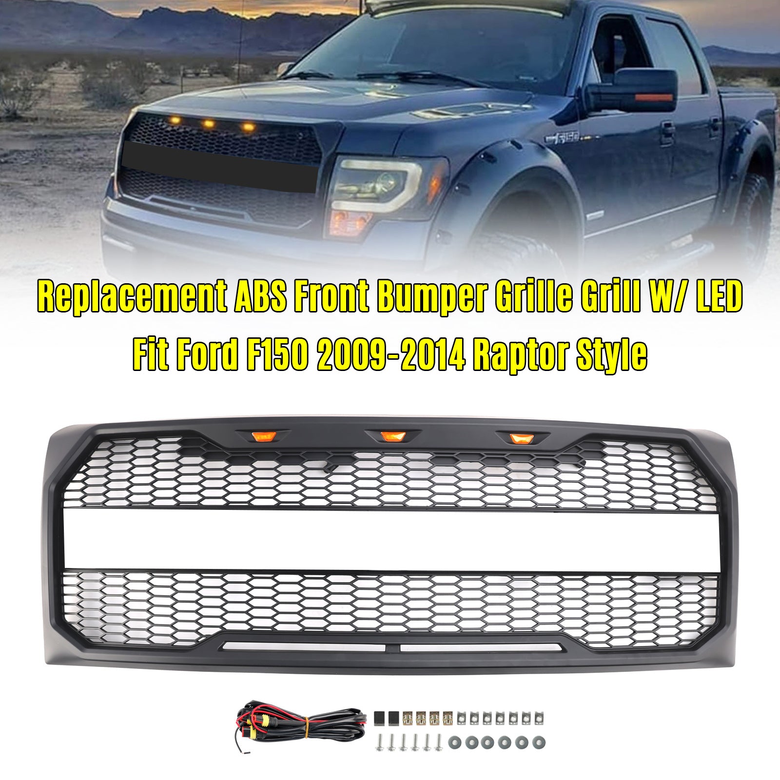 2009 2010 2011 2012 2013 2014 Ford F150 Raptor Style Grille de pare-chocs avant avec LED noir
