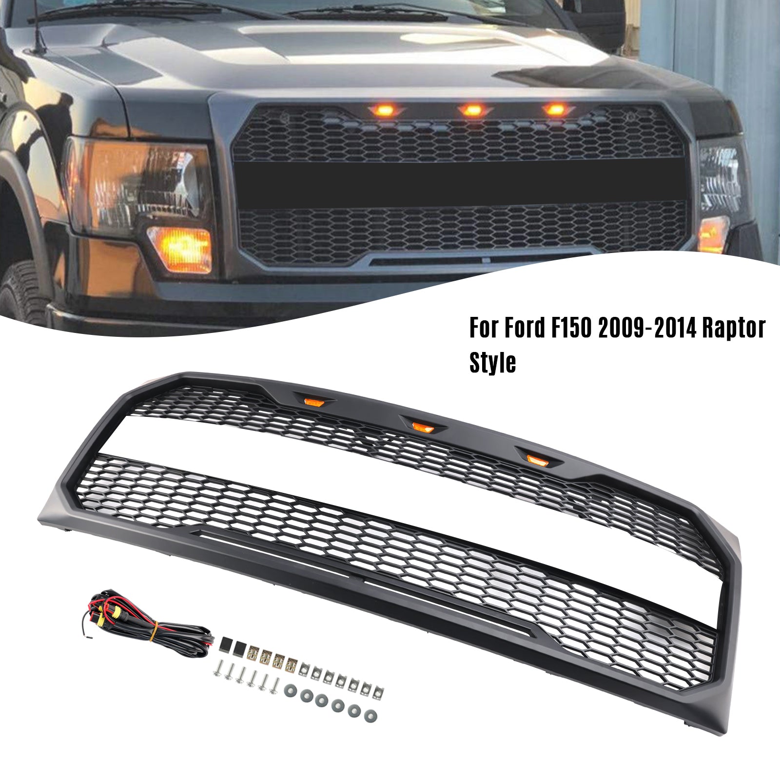 2009 2010 2011 2012 2013 2014 Ford F150 Raptor Style Grille de pare-chocs avant avec LED noir