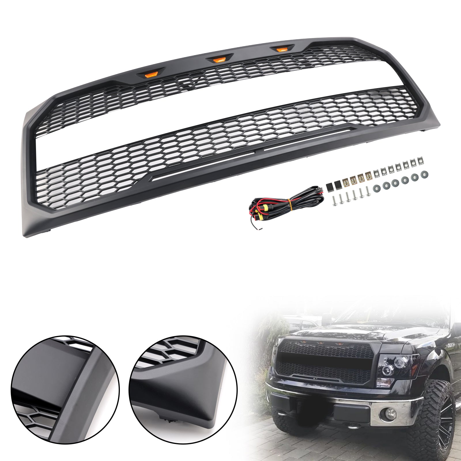 2009 2010 2011 2012 2013 2014 Ford F150 Raptor Style Grille de pare-chocs avant avec LED noir