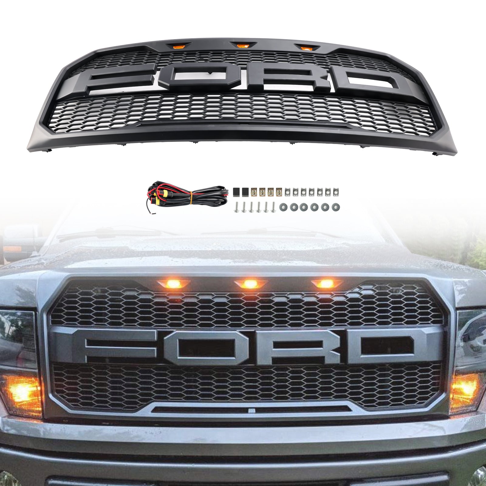 2009 2010 2012 2012 2013 2014 Ford F150 Raptor Style Front Challed Grille Grill avec LED Black