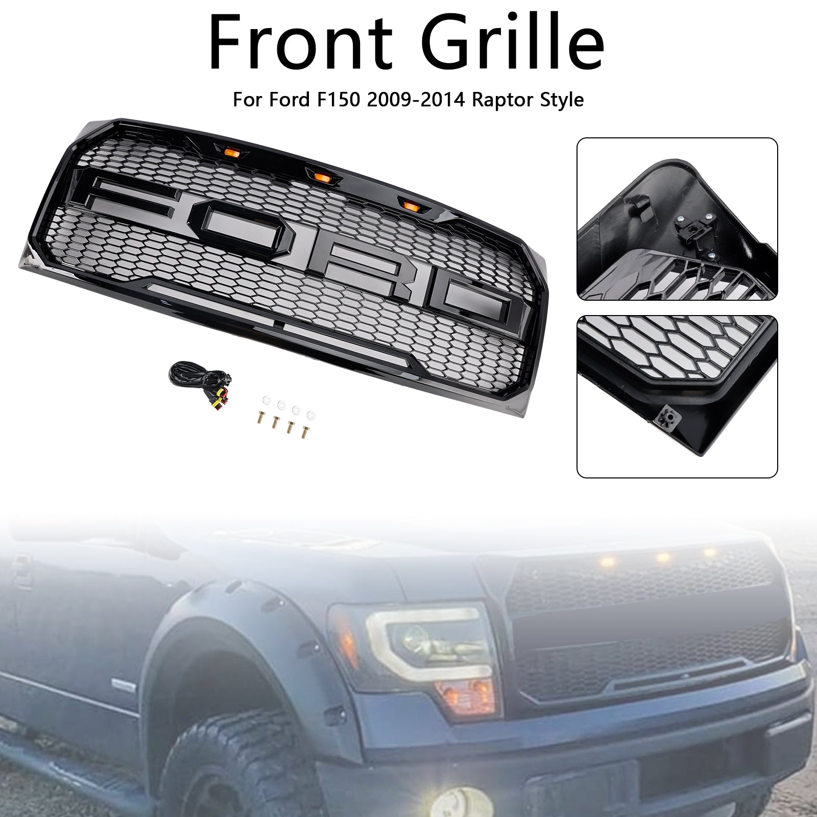 2009-2014 Ford F150 Noir brillant Raptor Style Grille de pare-chocs avant
