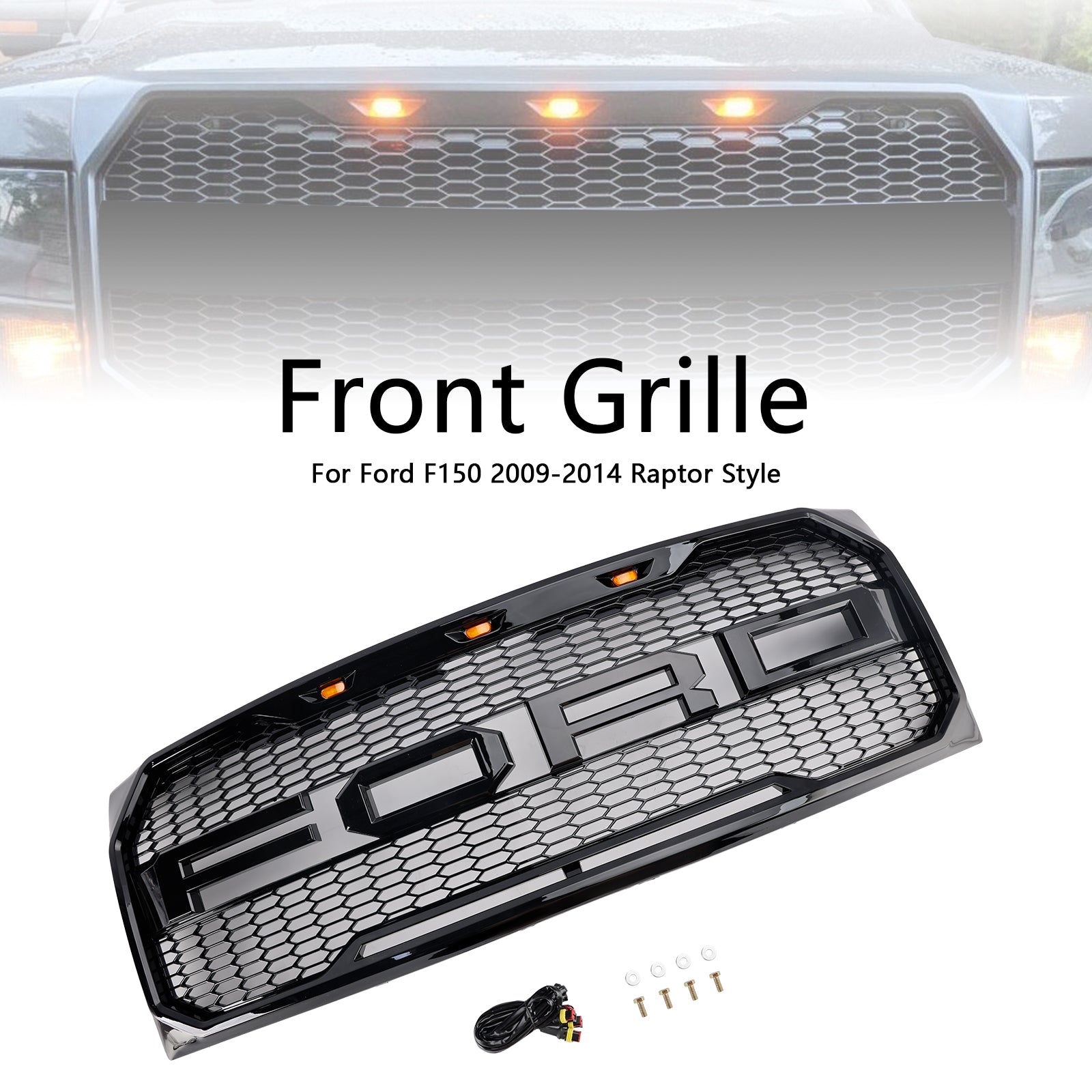 2009-2014 Ford F150 Noir brillant Raptor Style Grille de pare-chocs avant