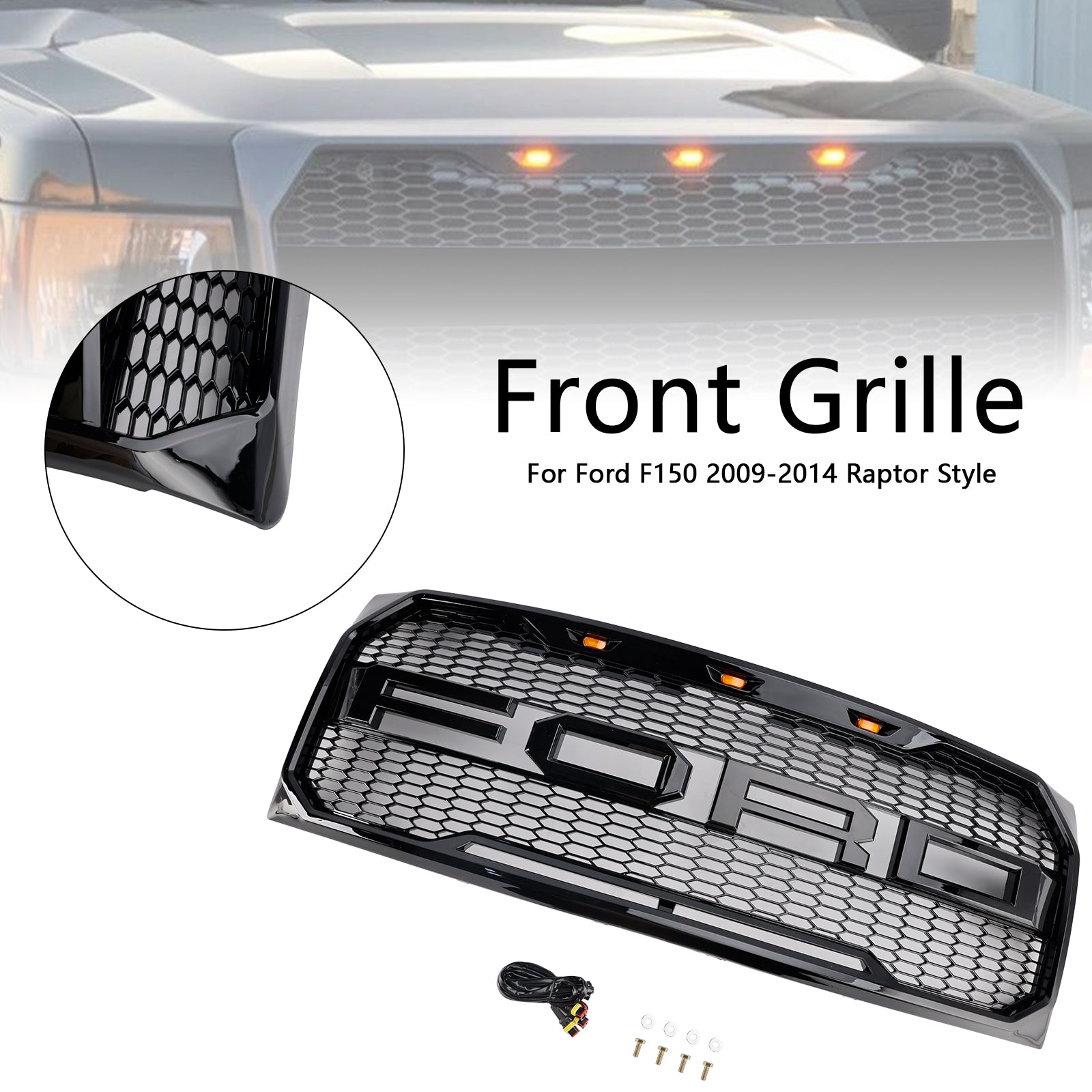 2009-2014 Ford F150 Noir brillant Raptor Style Grille de pare-chocs avant