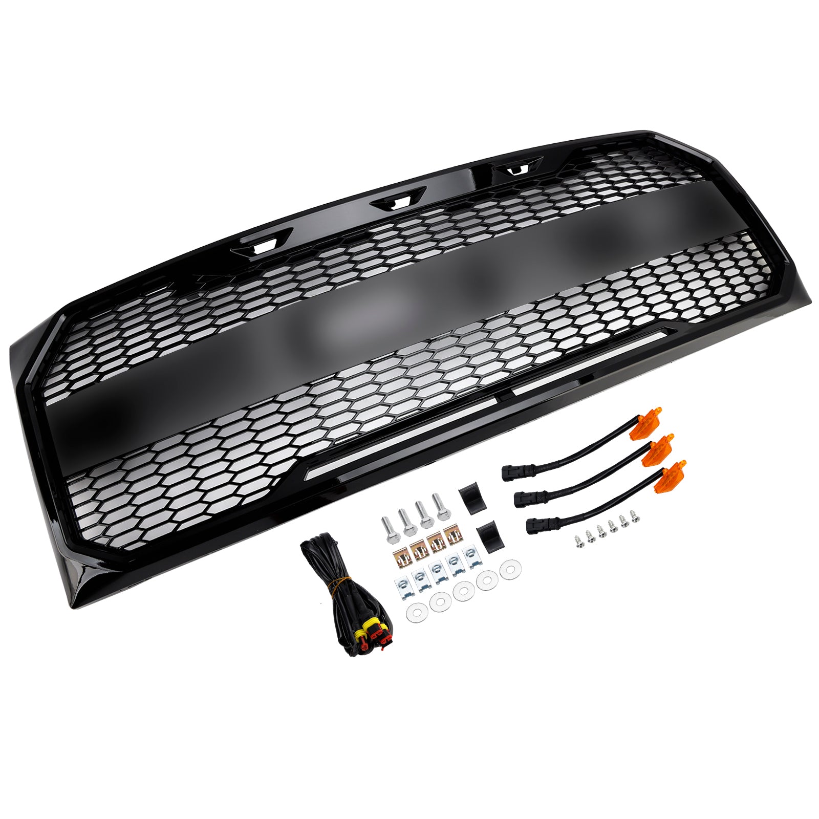 2009-2014 Ford F150 Gloss Black Raptor Style Front Bumper Grille Grill