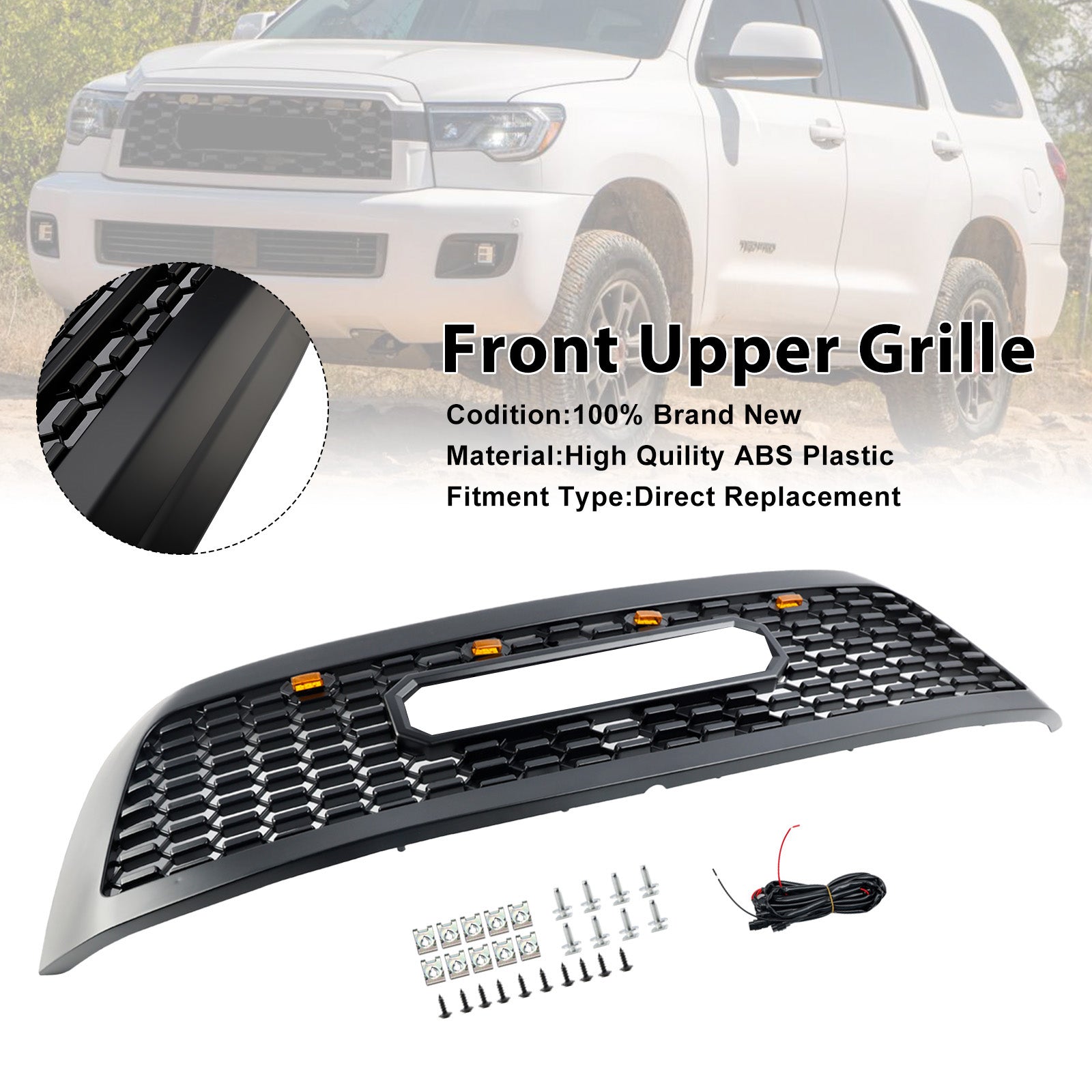 Toyota Sequoia 2008-2018 con griglia per paraurti anteriore nera opaca a LED
