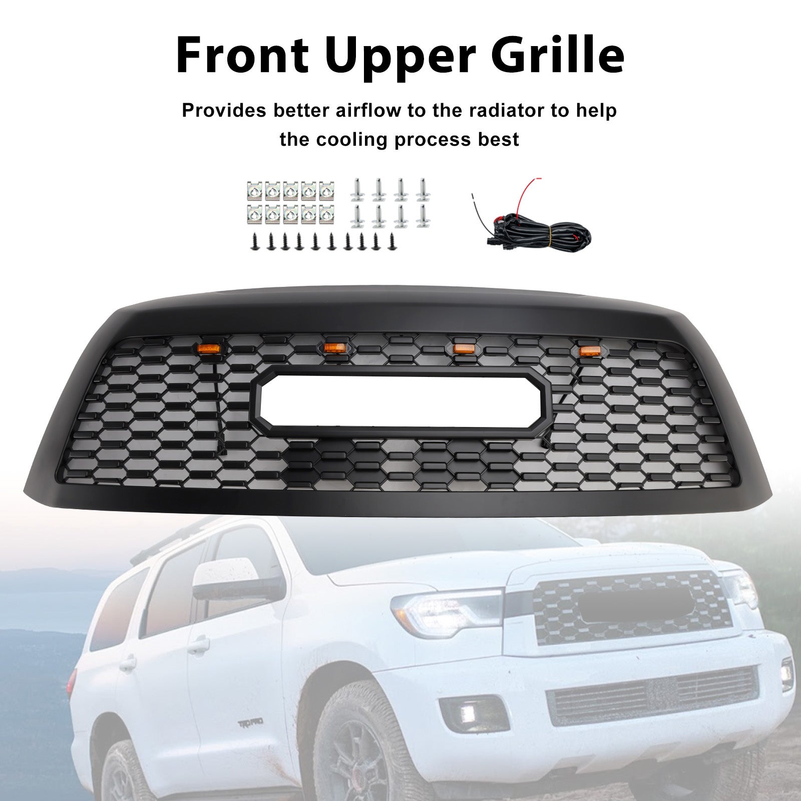 Toyota Sequoia 2008-2018 con griglia per paraurti anteriore nera opaca a LED