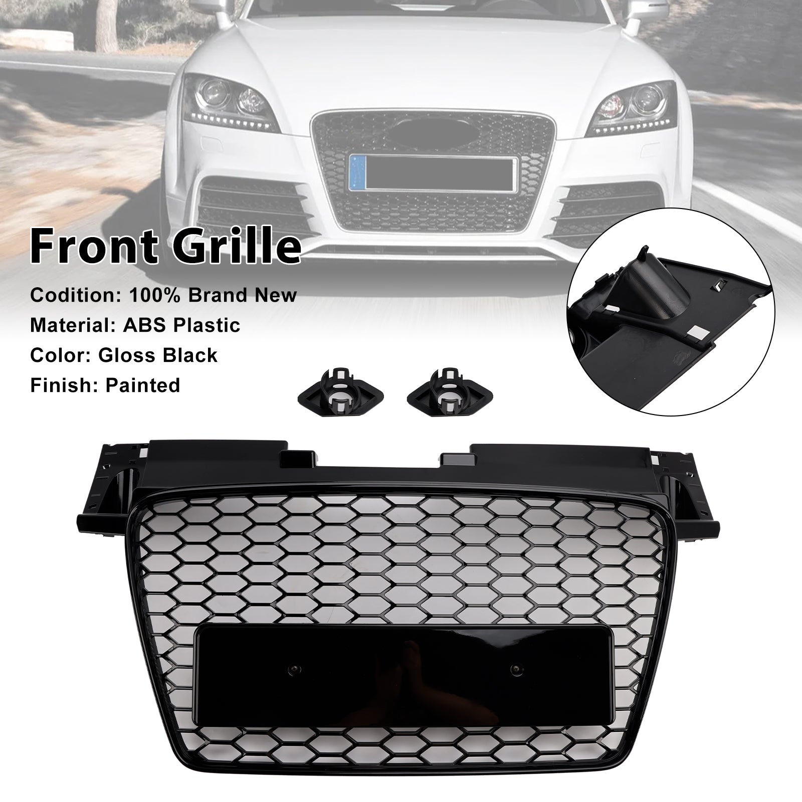2006-2014 Audi TT TTS RS Style Front Honeycomb Grille Grill Gloss Black