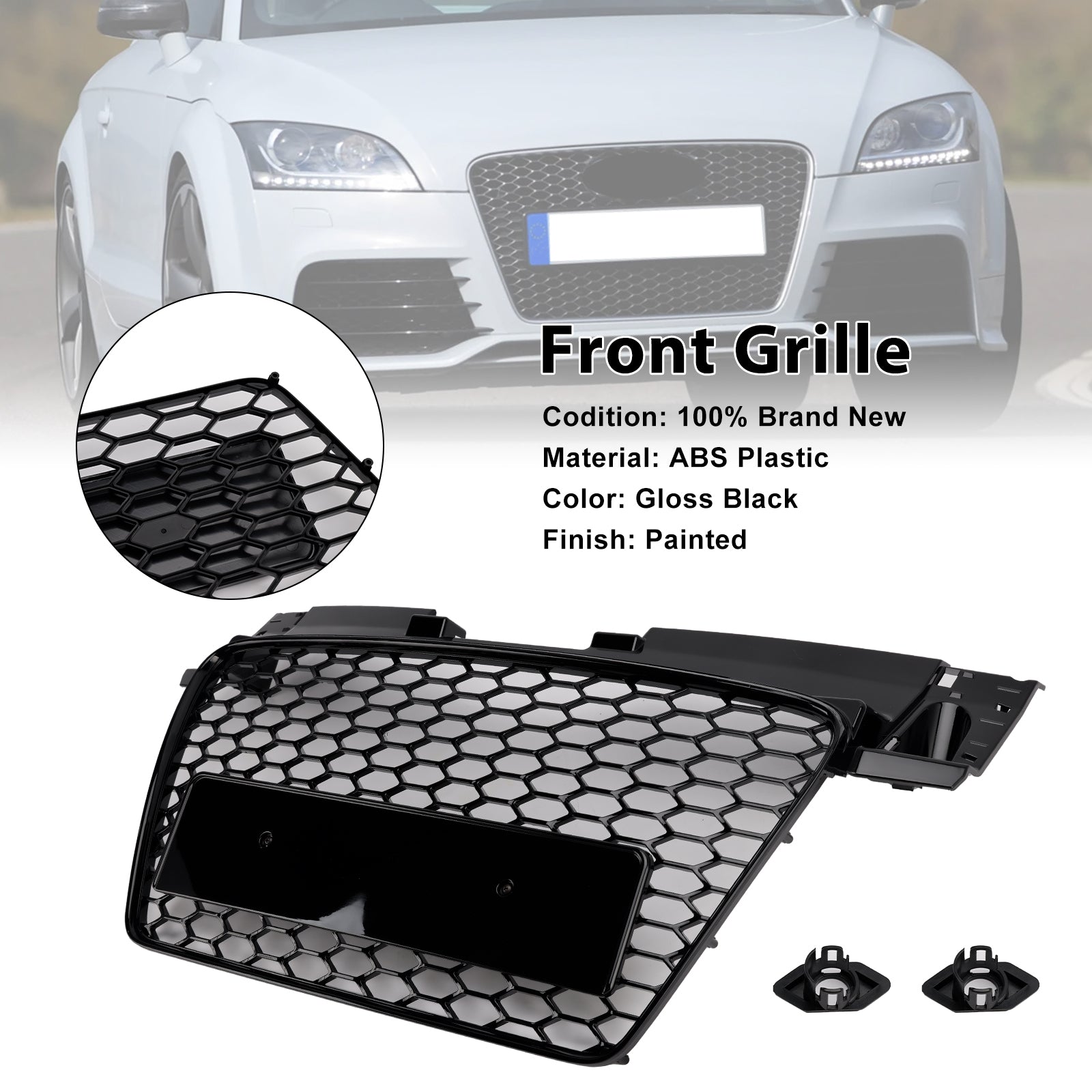 2006-2014 Audi TT TTS RS Style Front Honeycomb Grille Grill Gloss Black