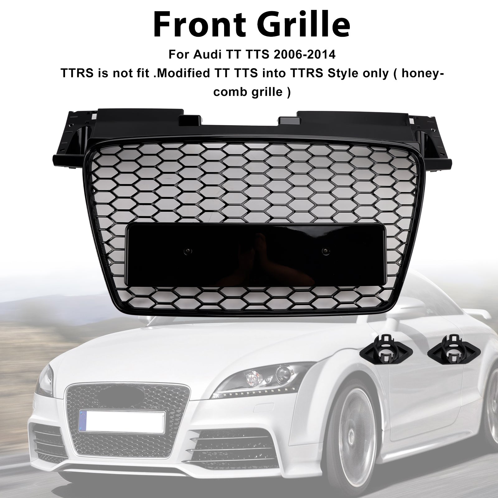 2006-2014 Audi TT TTS RS Style Front Honeycomb Grille Grill Gloss Black