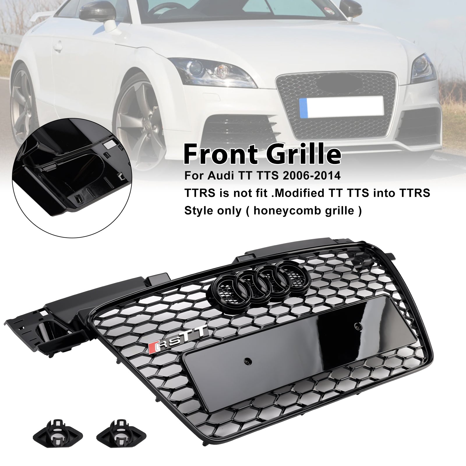 2006-2014 Audi TT TTS RS Style Front Honeycomb Grill Grille Bloss Black