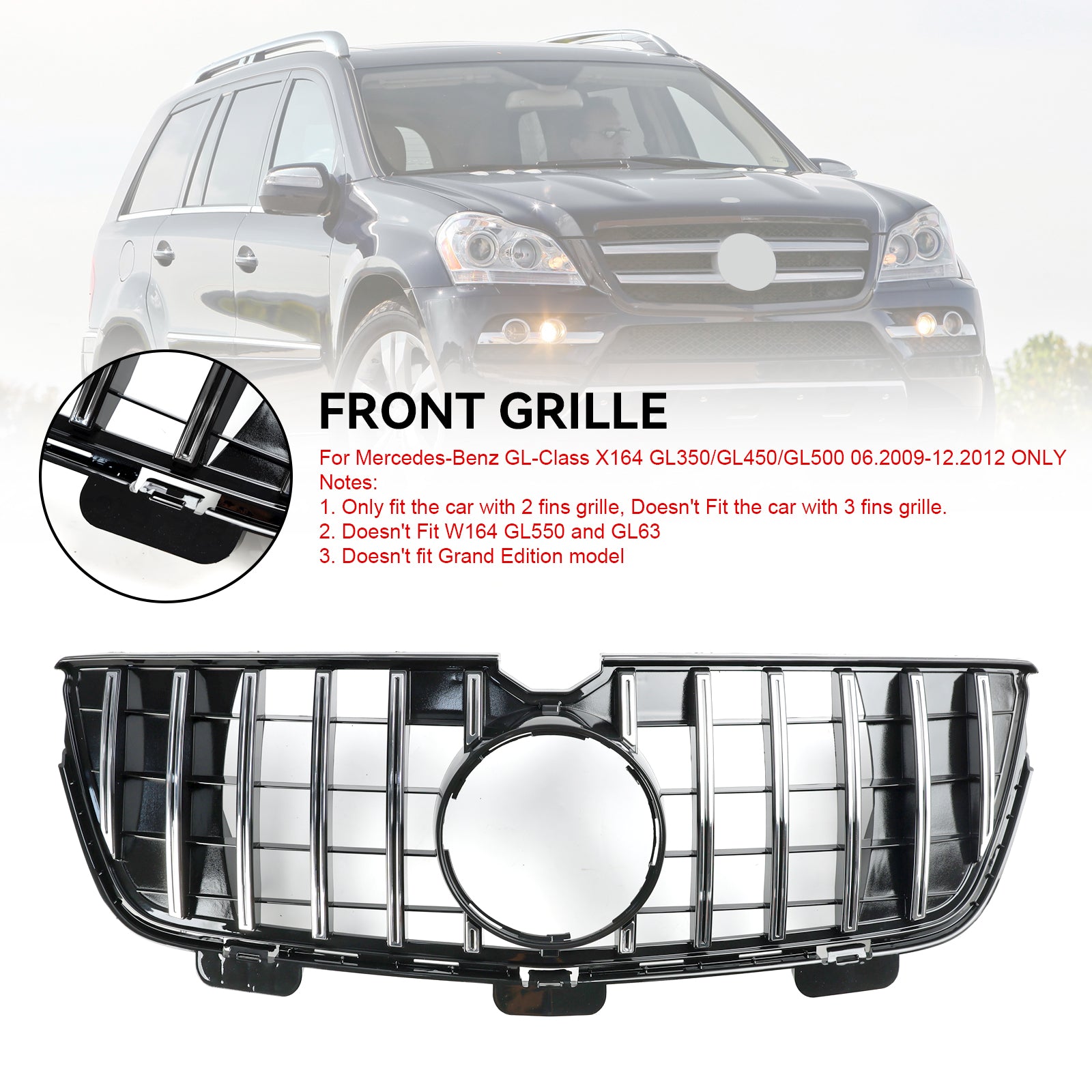 2010-2012 Mercedes-Benz GL X164 GL450 GL500 Voorbumper Grill Grille Chroom