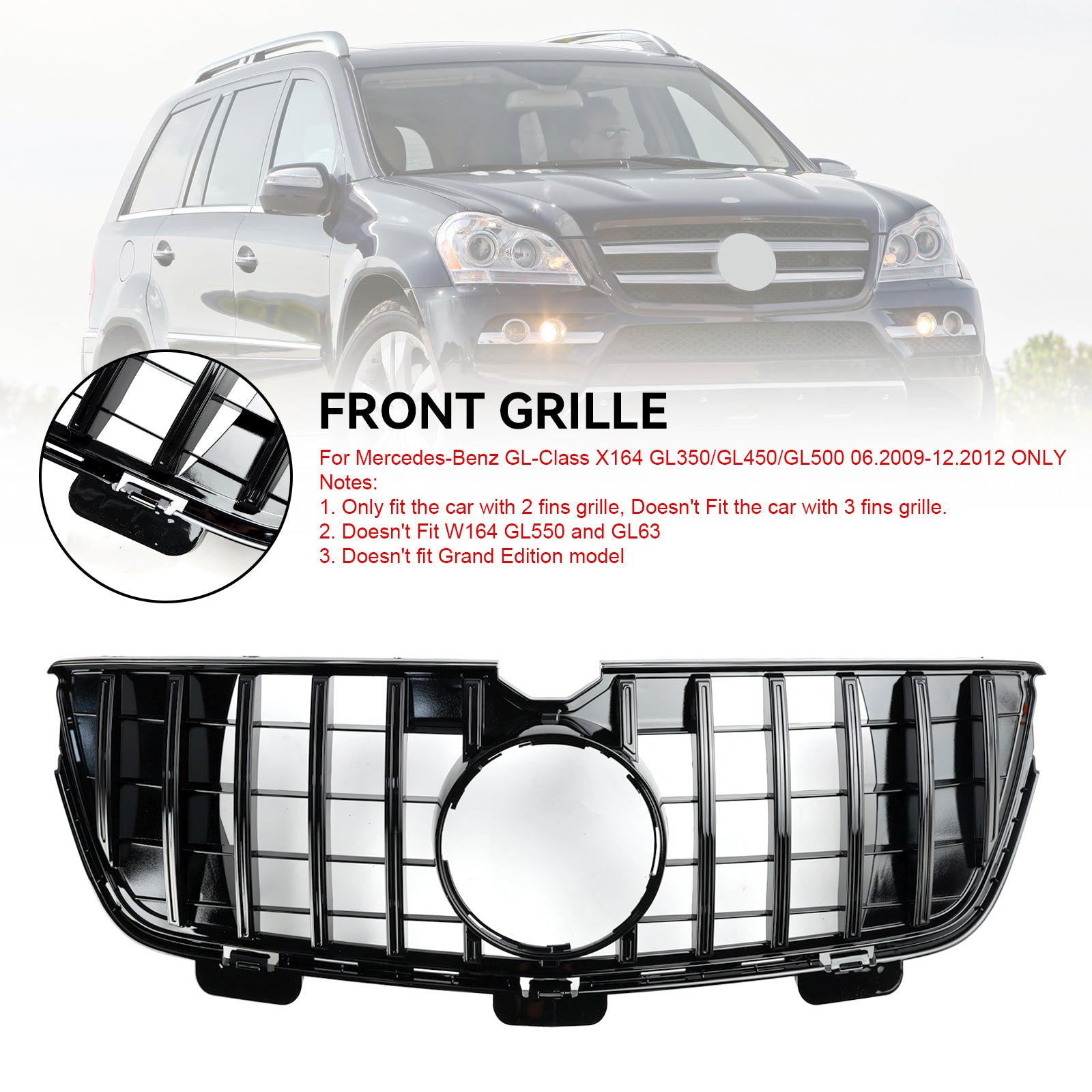 2010-2012 Mercedes-Benz GL X164 GL450 GL500 Voorbumper Grill Grille Chroom