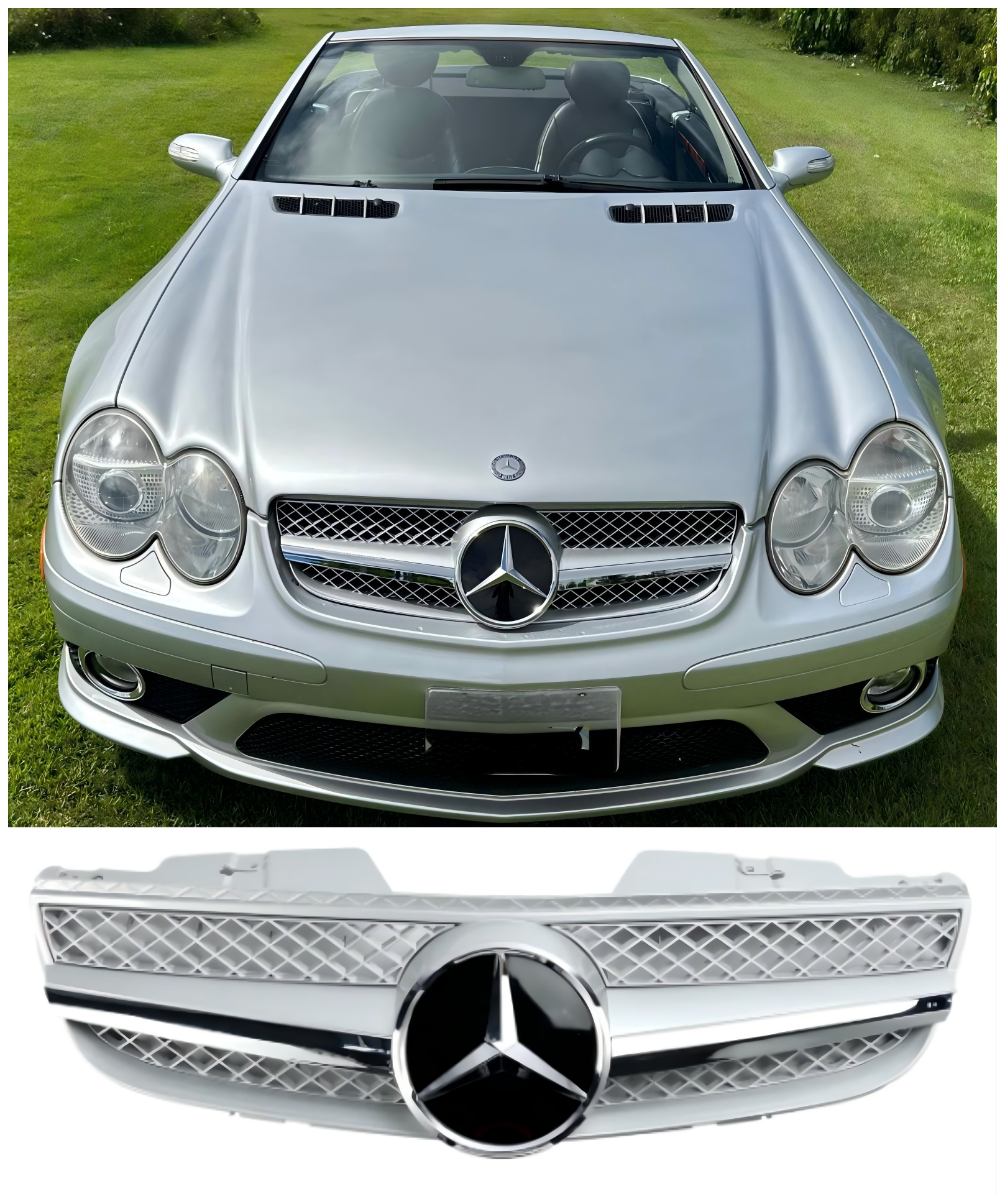 2007-2008 Mercedes Benz R230 SL550 SL600 1 aleta estrella parachoques delantero parrilla superior