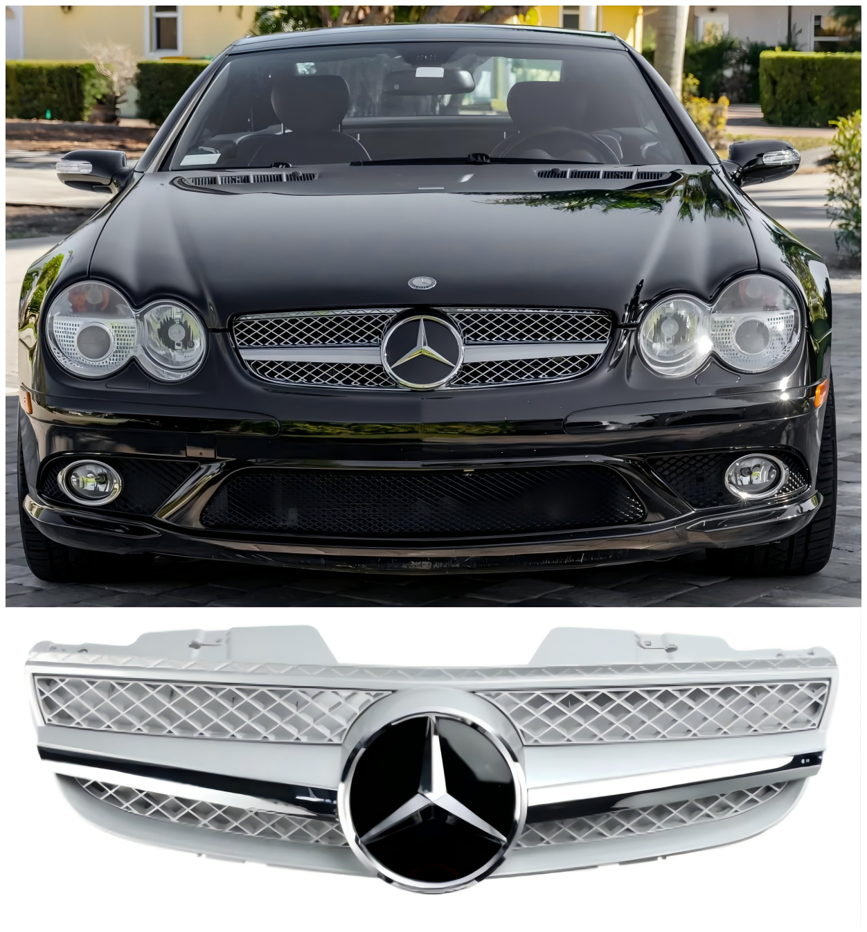 2007-2008 Mercedes Benz R230 SL550 SL600 1 aleta estrella parachoques delantero parrilla superior