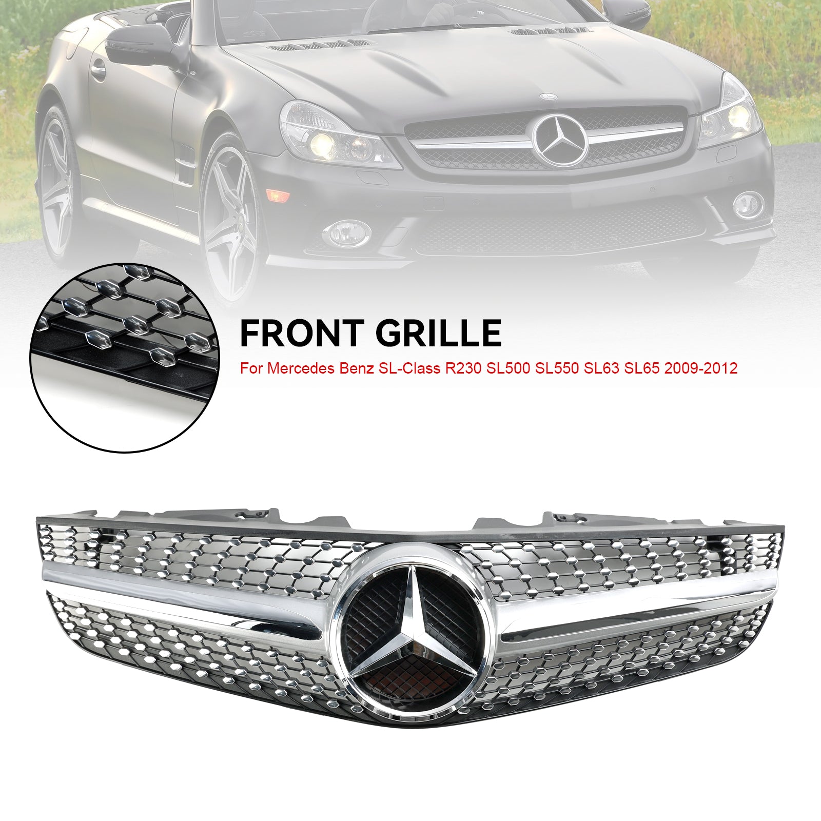 2009-2012 Mercedes Benz SL-SL-SLAS R230 SL550 SL600 Predný nárazník Horný gril