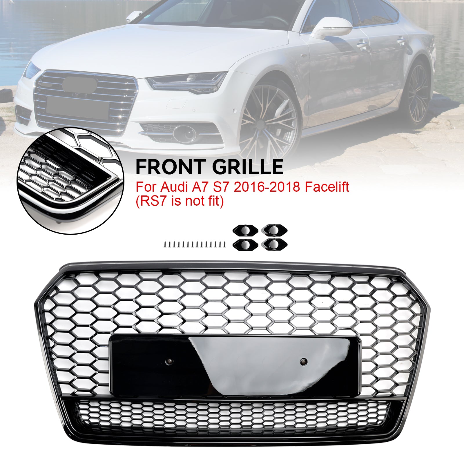 2016 2017 2018 Audi A7 C7 S7 RS7 Style Honeycomb Främre stötfångare Grill Grill Svart
