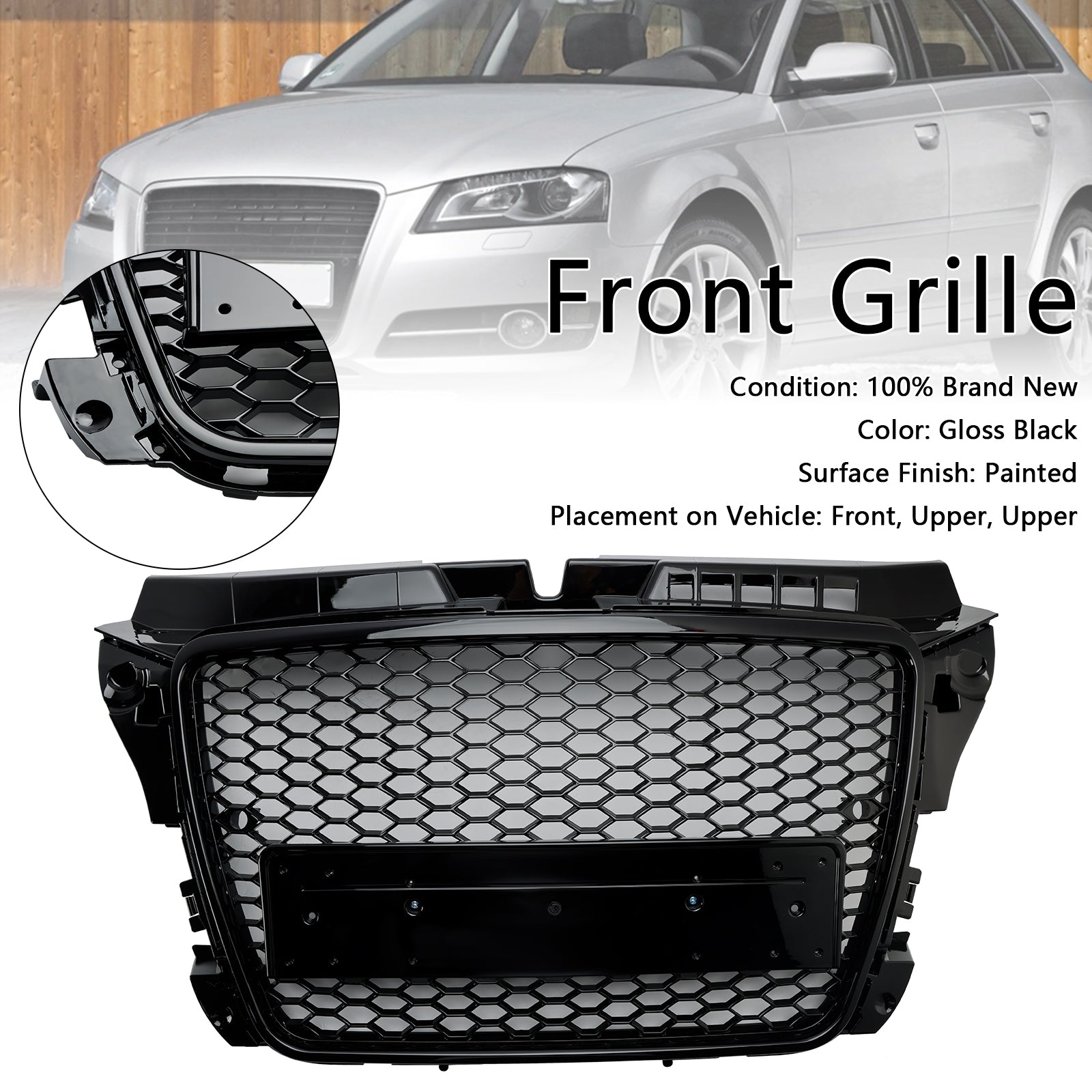 2008 2009 2010 2011 2012 2013 Audi A3 8P RS3 Style Honeycomb Front Bumper Grille Grill