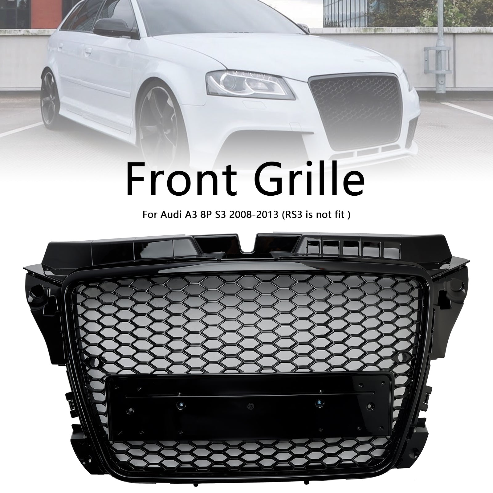 RS3 Style 2008 2009 2010 2012 2012 2013 Audi A3 8p Honeycomb Front Bumper Grille Grill