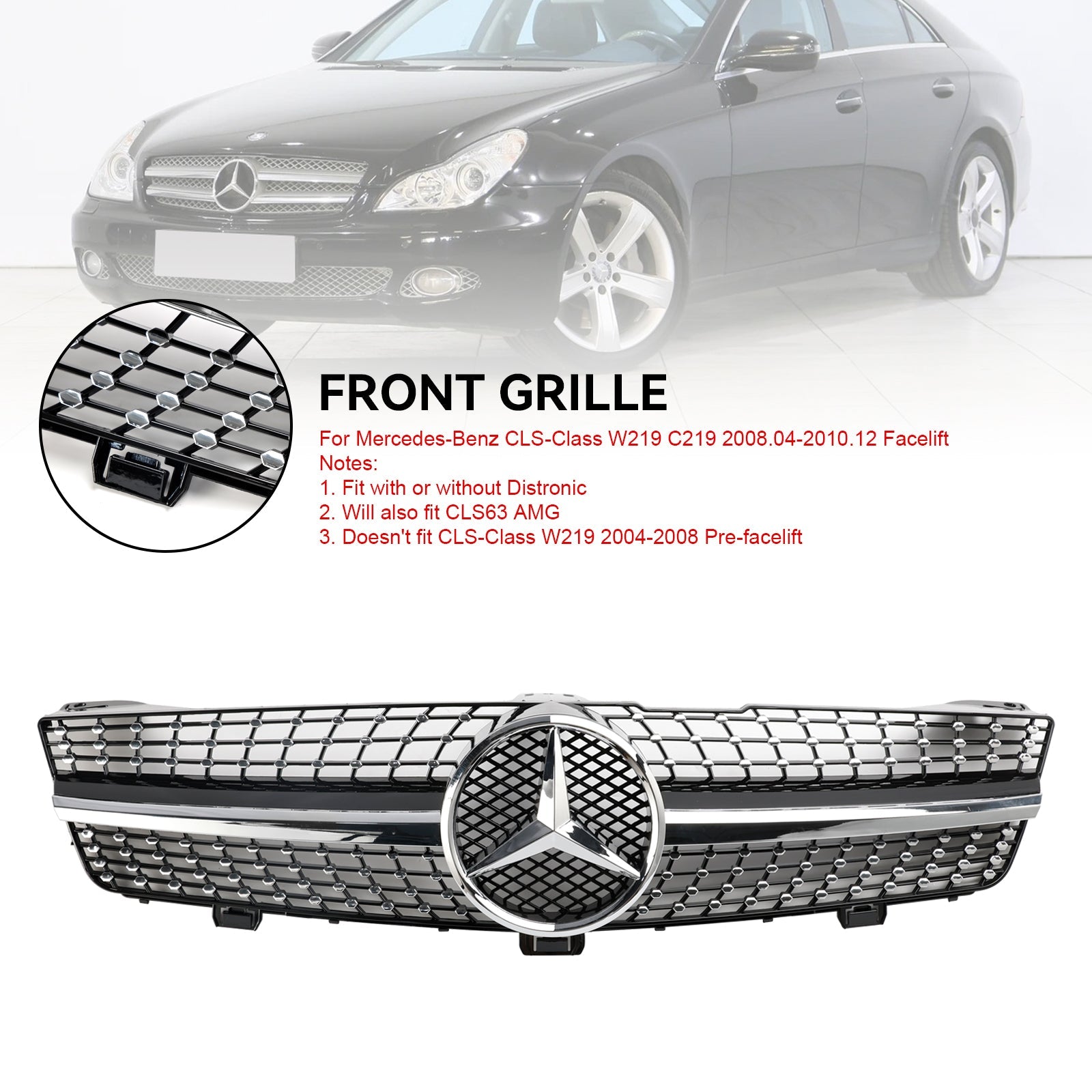 2008 2009 2010 Mercedes-Benz Clase CLS W219 Parrilla de radiador delantera tipo diamante C219 CLS500