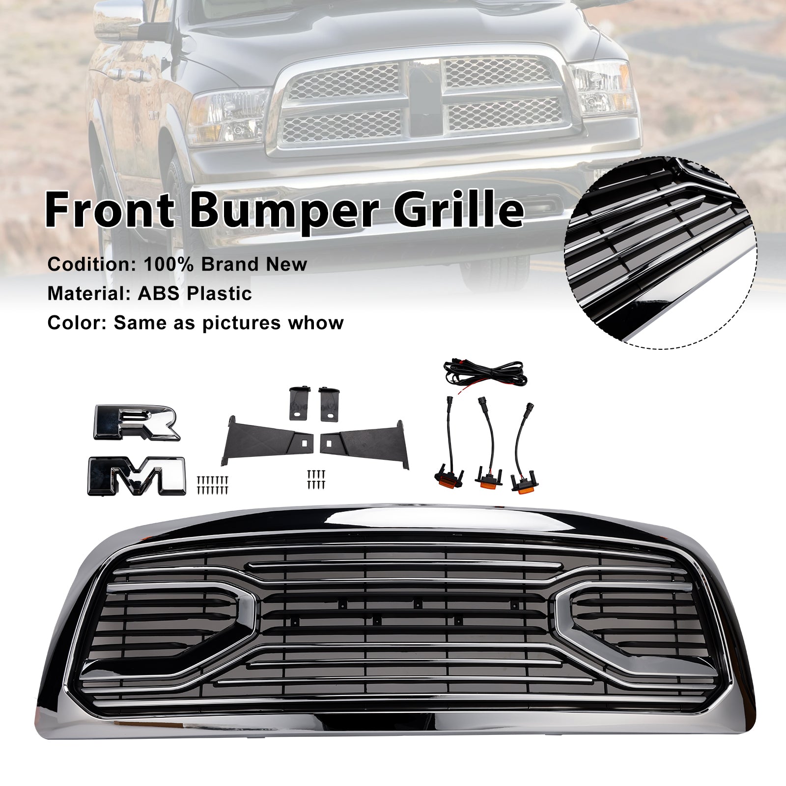 2009-2012 Dodge Ram 1500 W/ Led Light Chrome Front Bumper Grill Grille