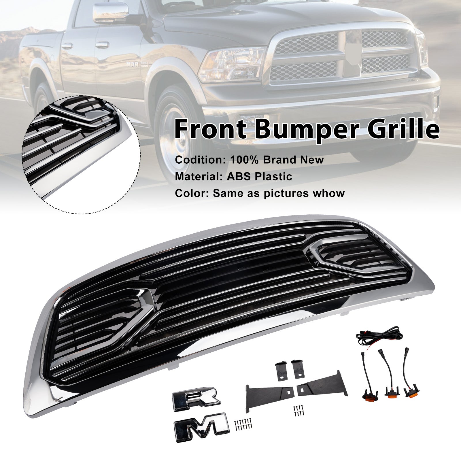 2009-2012 Dodge Ram 1500 W/ Led Light Chrome Front Bumper Grill Grille