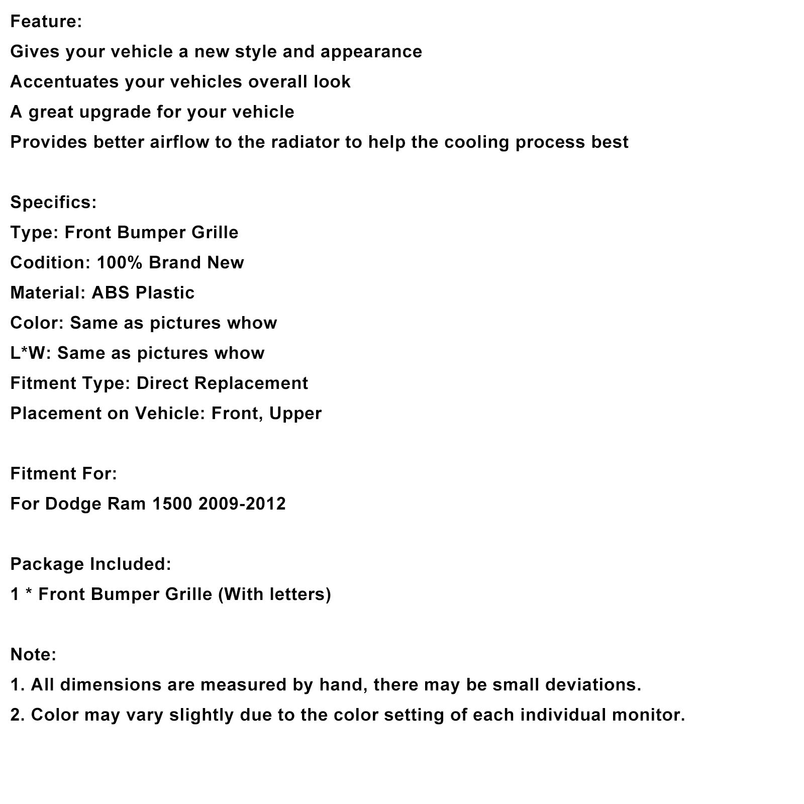 2009-2012 Dodge Ram 1500 W/ Led Light Chrome Front Bumper Grill Grille