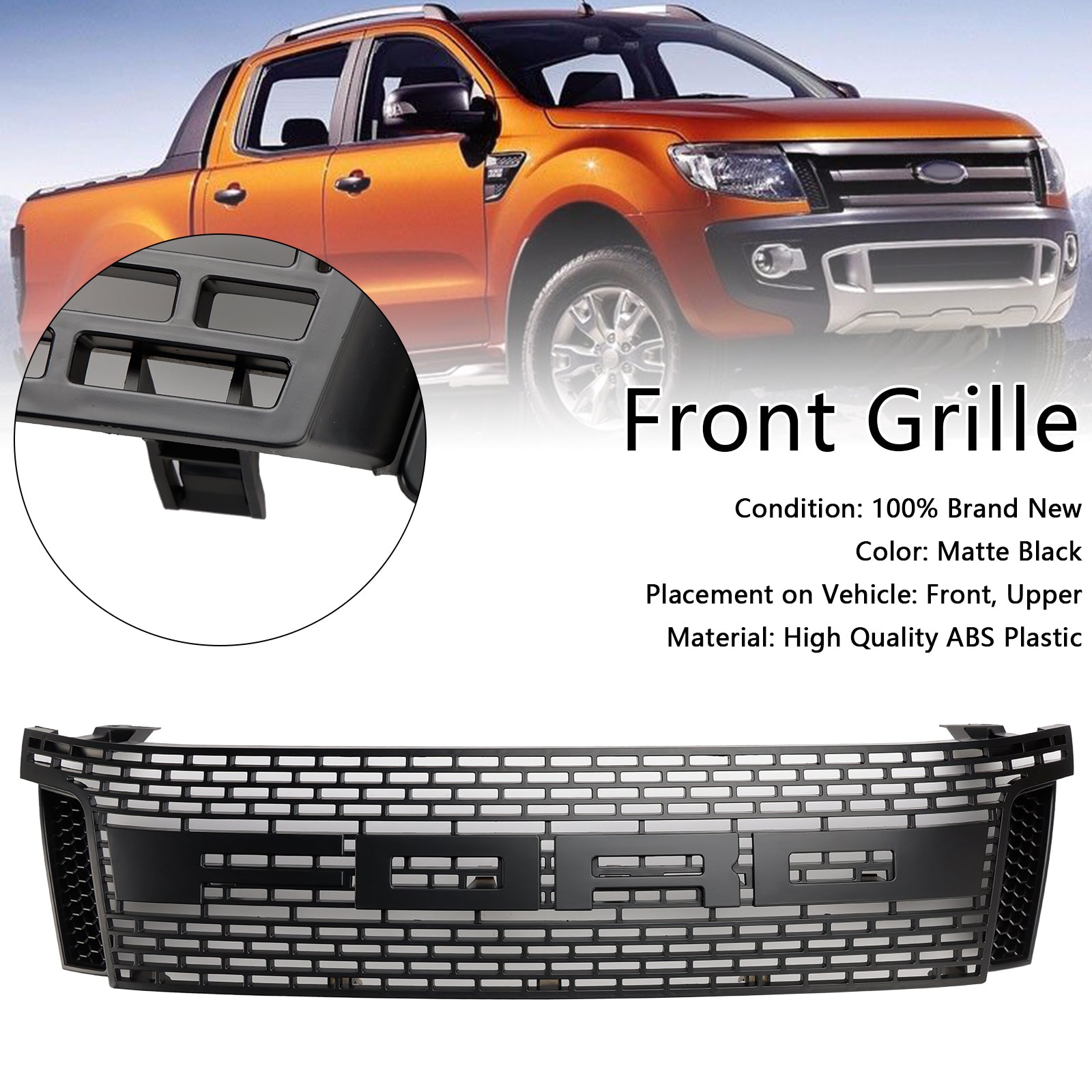 2012 2013 2014 Ford Ranger T6 PX1 Matt Black Front Bumper Grill Grille