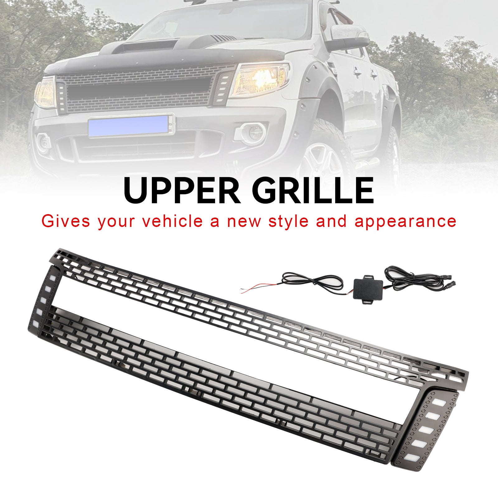 2012-2014 Ford Ranger T6 w/ LED Light Matt Black Front Bumper Grill Grille