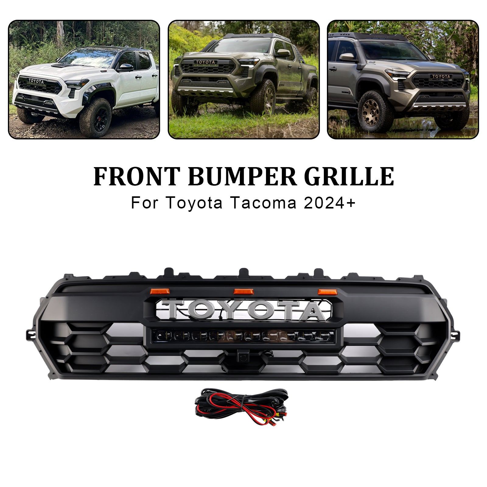 2024+ Toyota Tacoma Zwarte Voorbumper Grille Met Led & Lichtbalk
