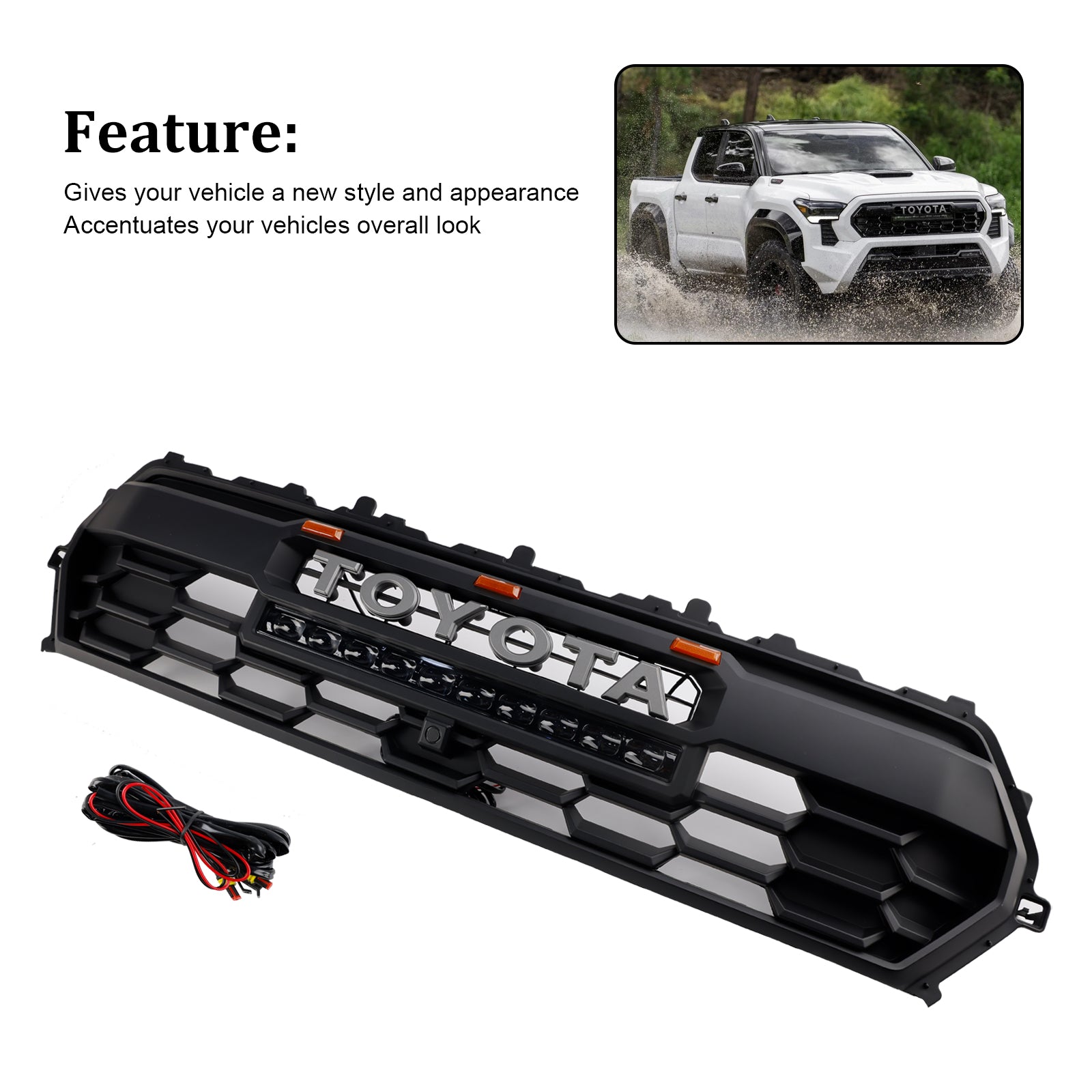 2024+ Toyota Tacoma Zwarte Voorbumper Grille Met Led & Lichtbalk