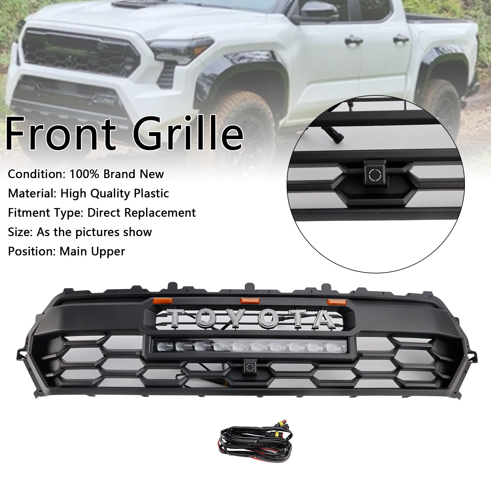 Parrilla delantera negra con LED para Toyota Tacoma 2024+ & Barra de luz